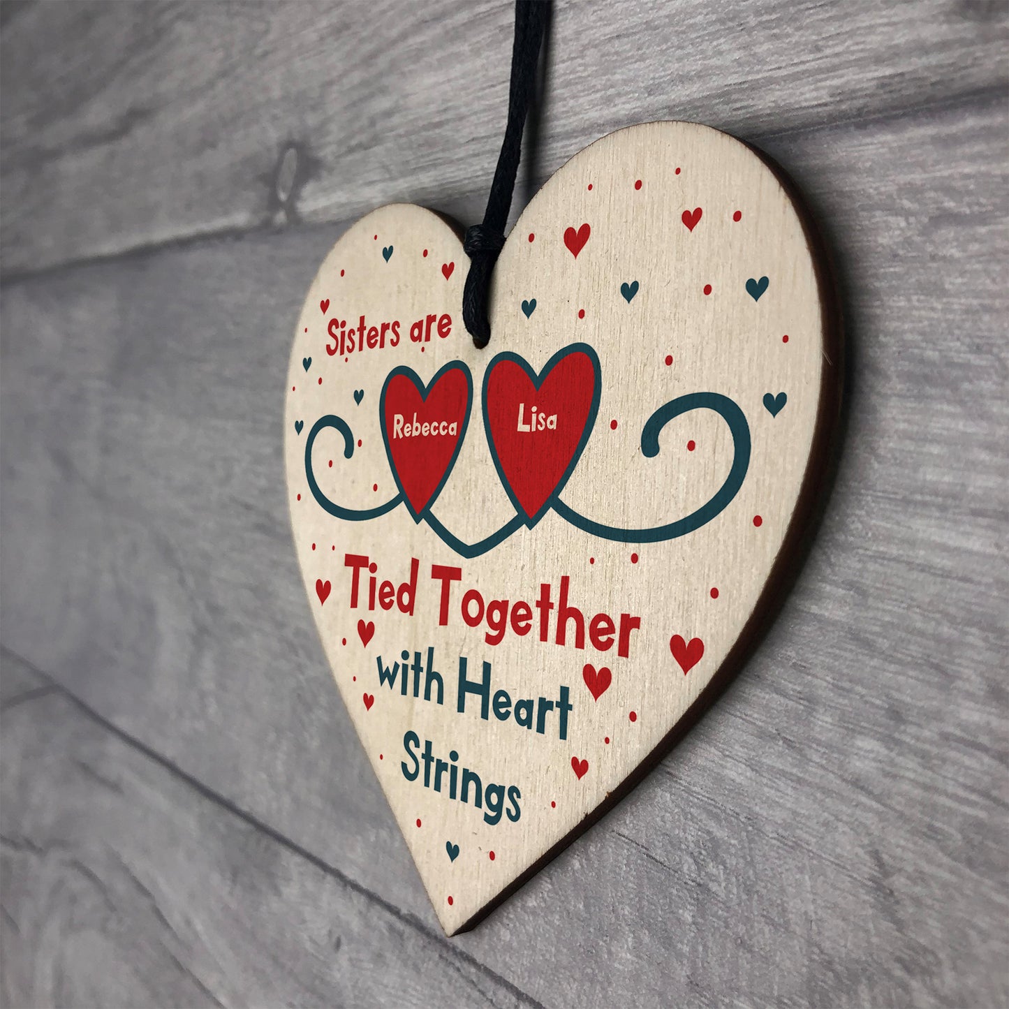 Gift For Sister Birthday Christmas Wood Heart PERSONALISED