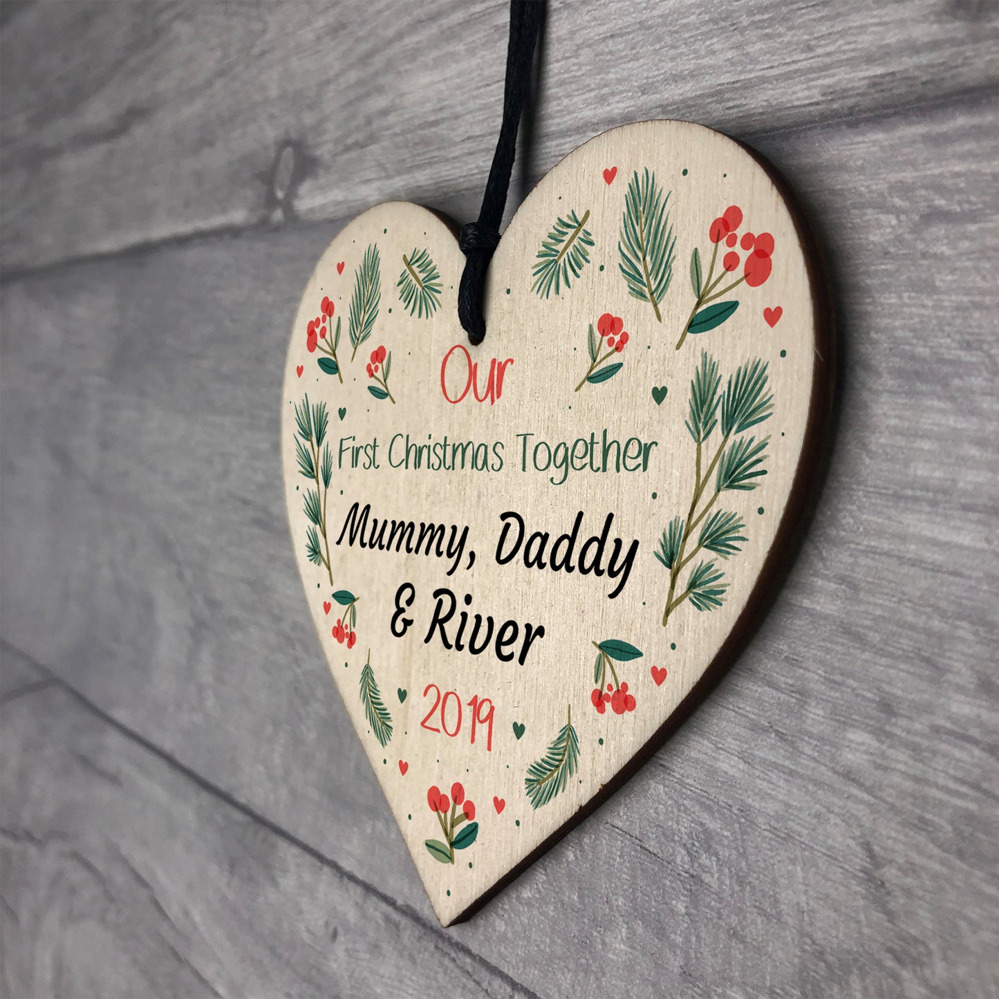 Our First Christmas Bauble Wooden Heart 1st Christmas Bauble