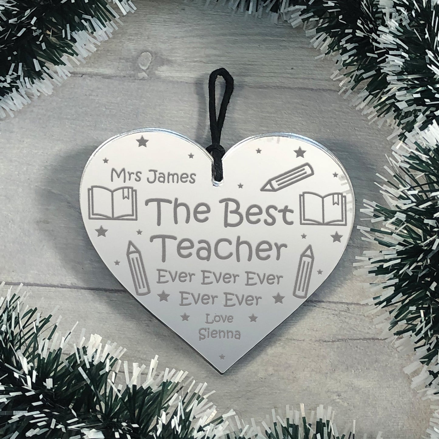 Personalised Best Teacher Gift Mirror Heart Gift For End Of Term