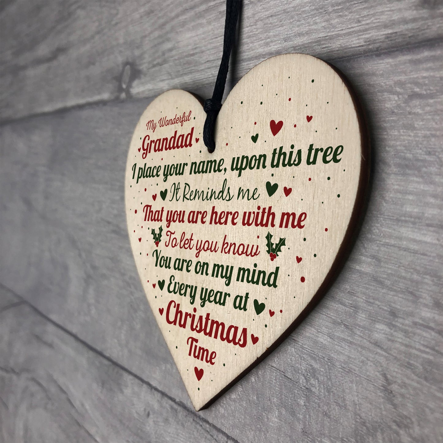 Christmas Memorial Nan Handmade Wooden Heart Tree Decoration