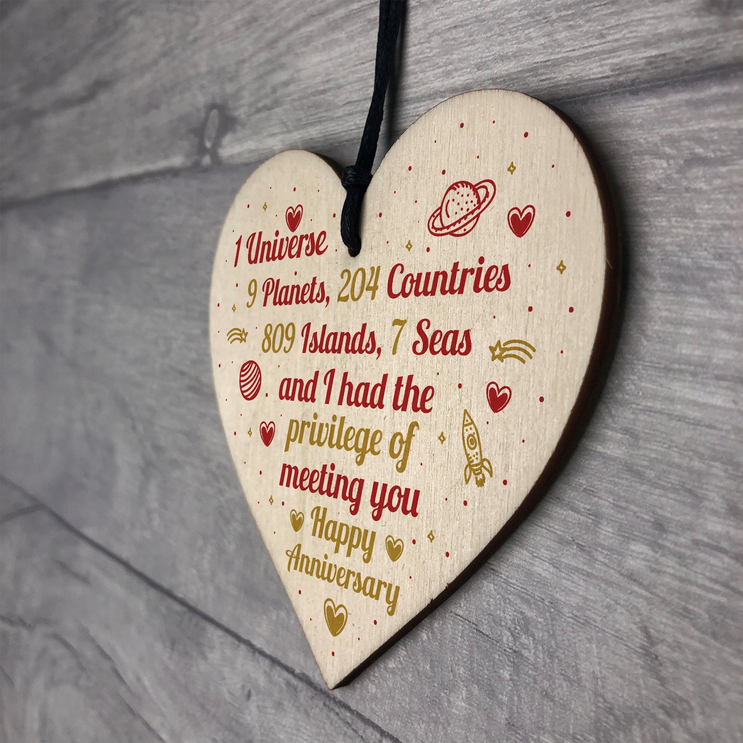 Happy Anniversary Gift Handmade Wooden Heart Plaque Gift For Her