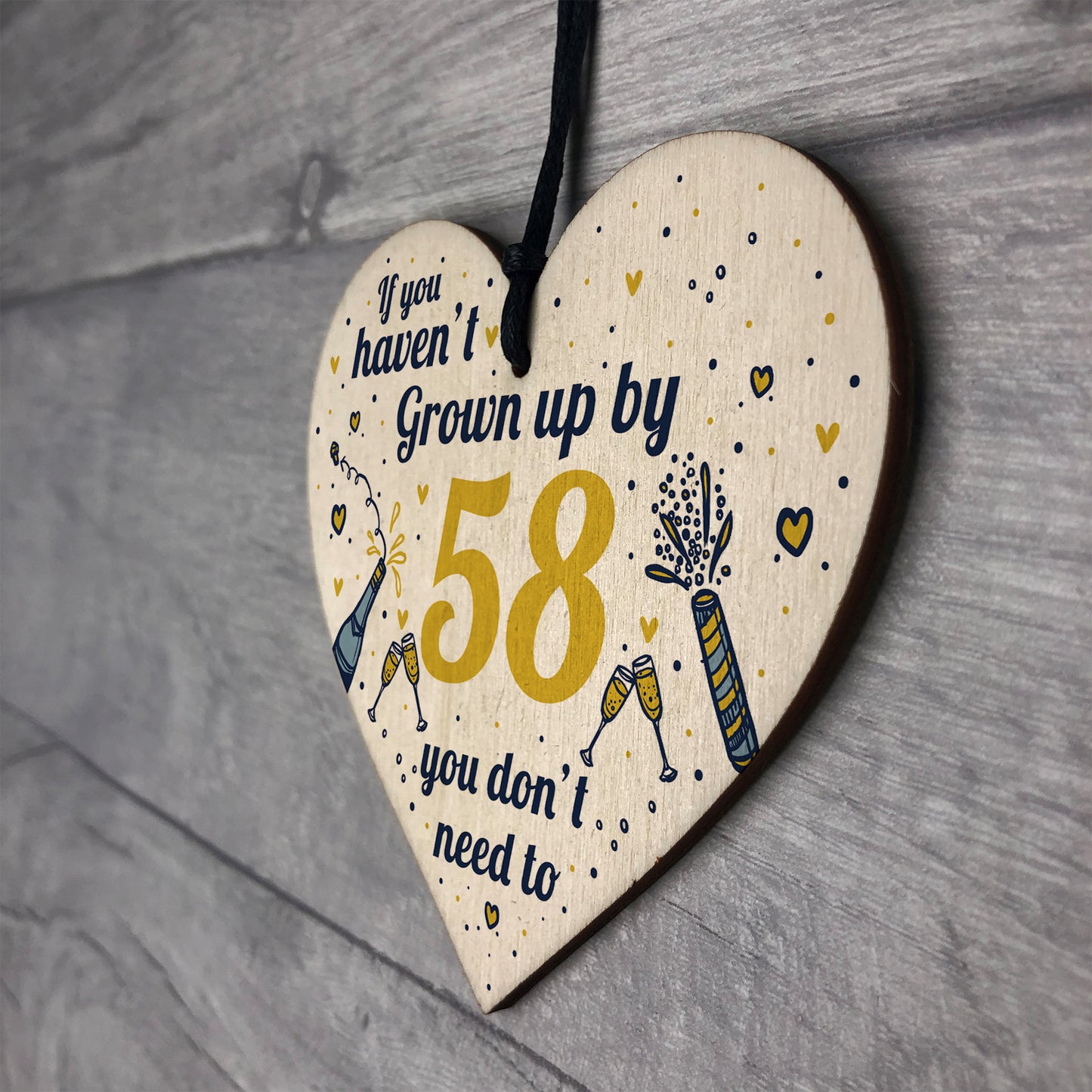 Funny Happy Birthday 58 Wood Heart Man Wife Grandma Grandad