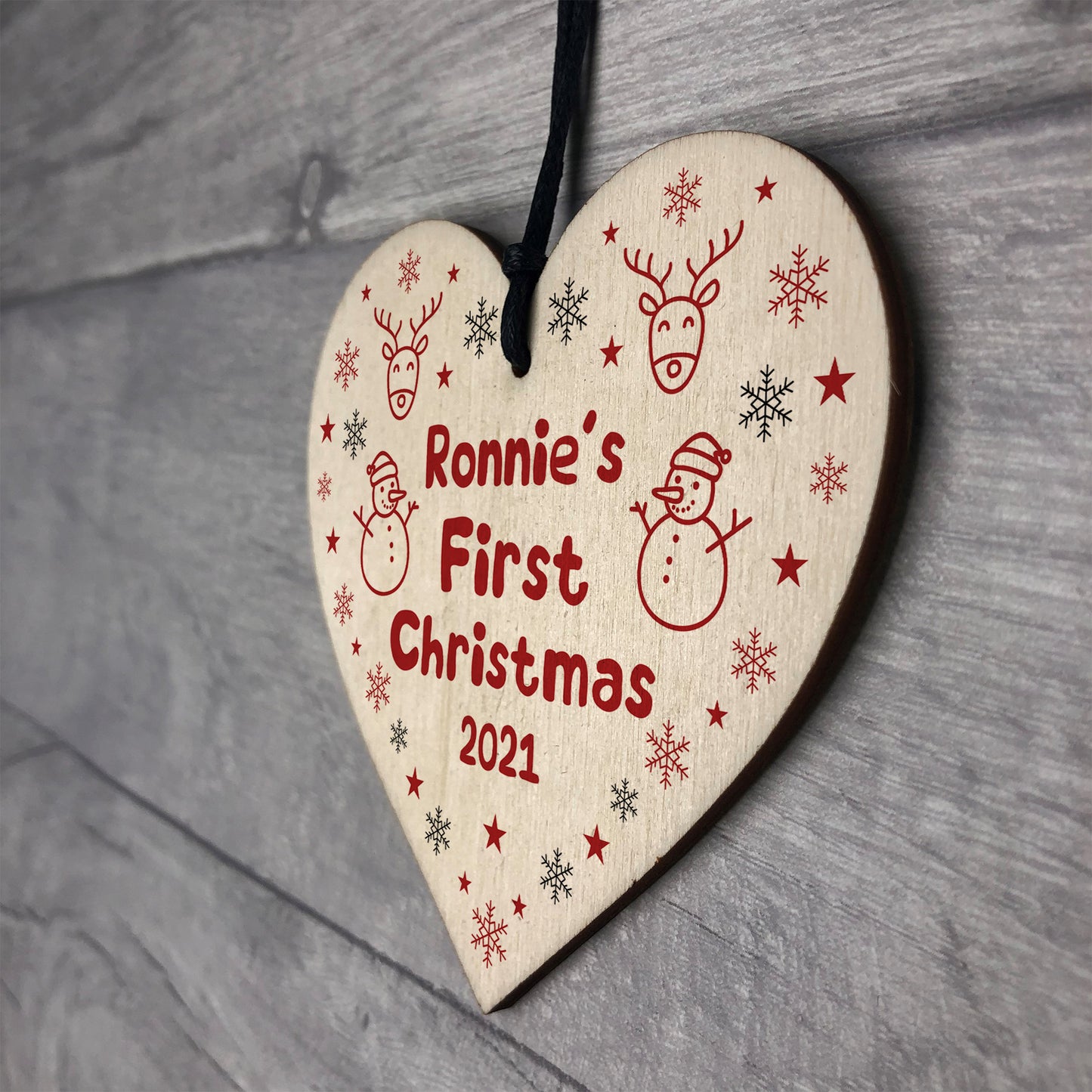 Cute Wooden Hanging Heart Christmas Tree Decoration Personalised