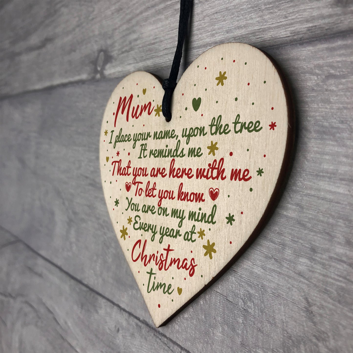 Mum Memorial Christmas Tree Bauble Decoration Wooden Heart Sign