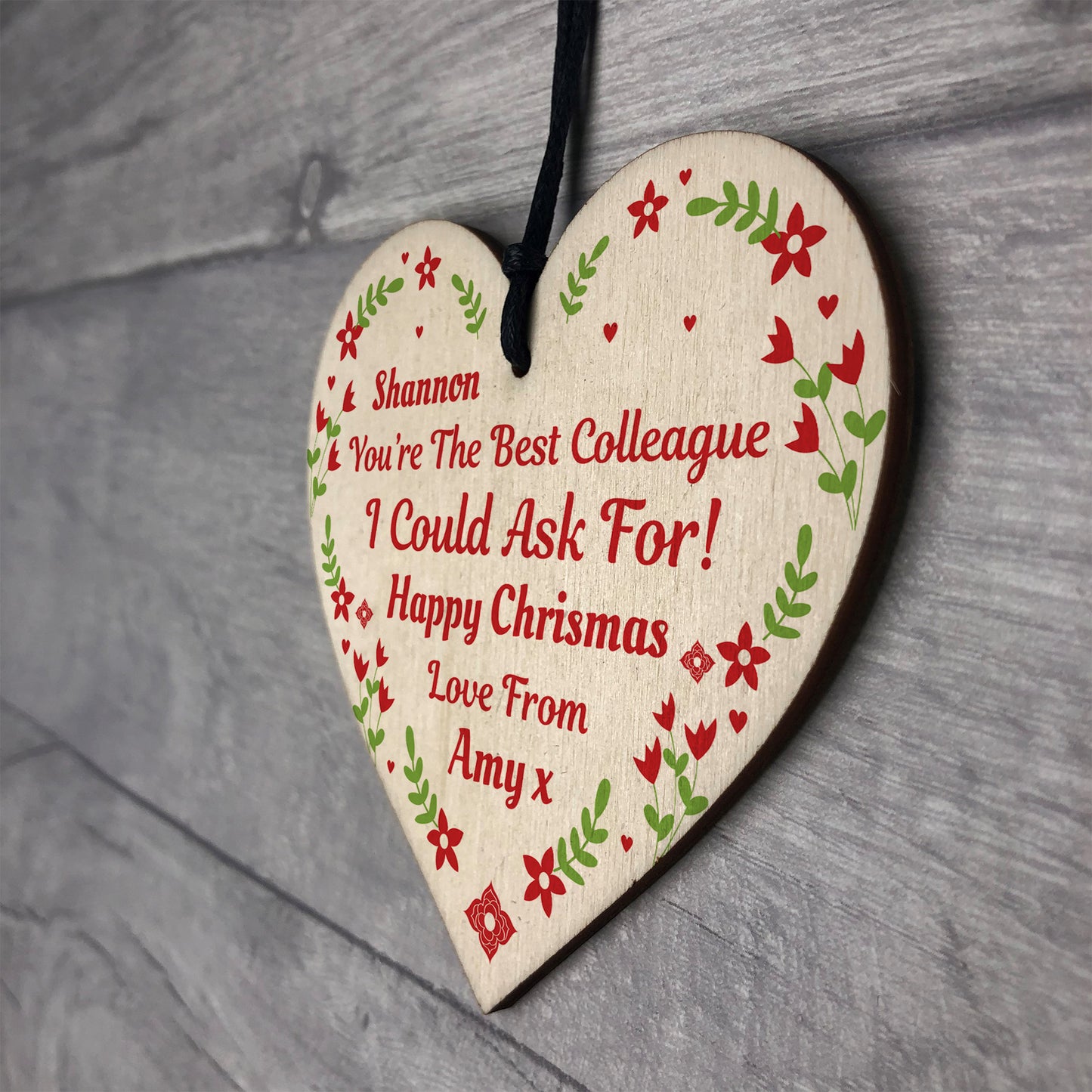 Christmas Personalised Gift For Colleague Wood Heart Gifts