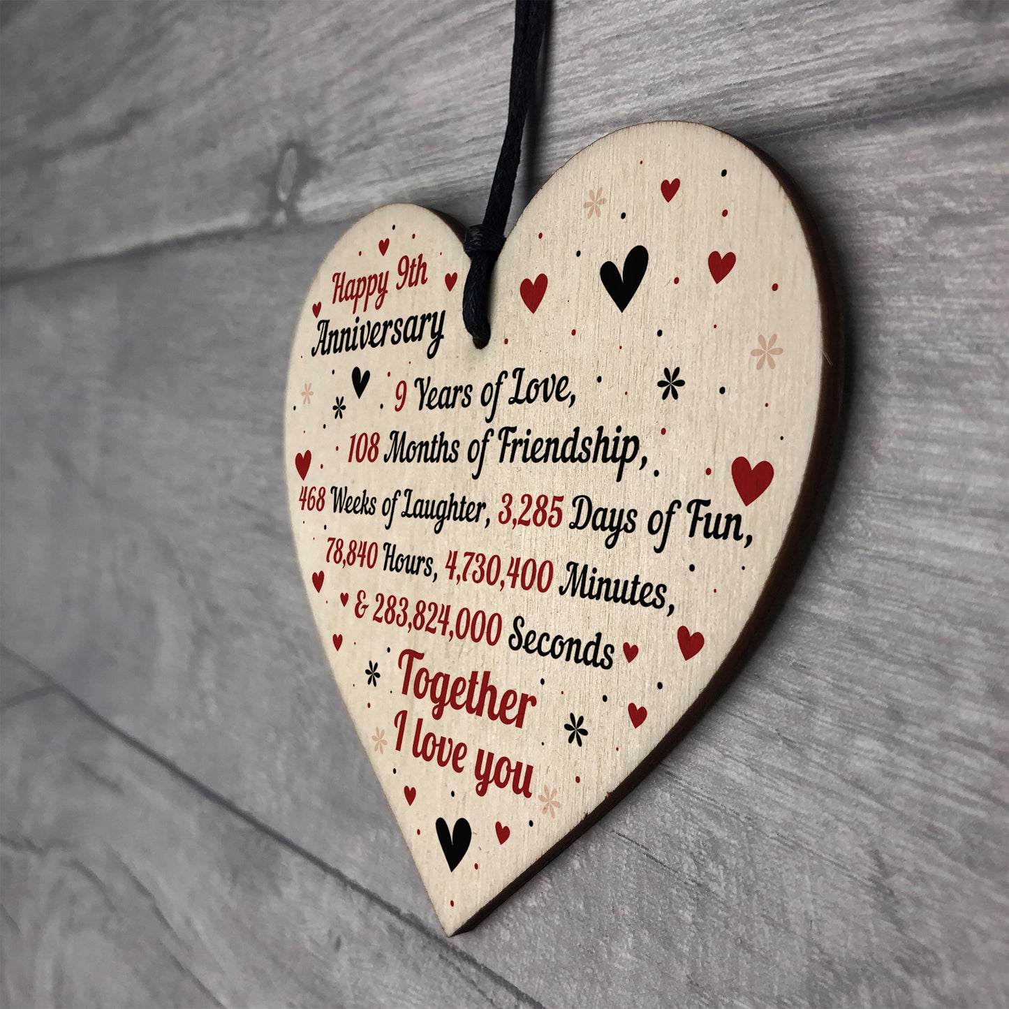 9th Wedding Anniversary Gift For Him Her Wood Heart Keepsake