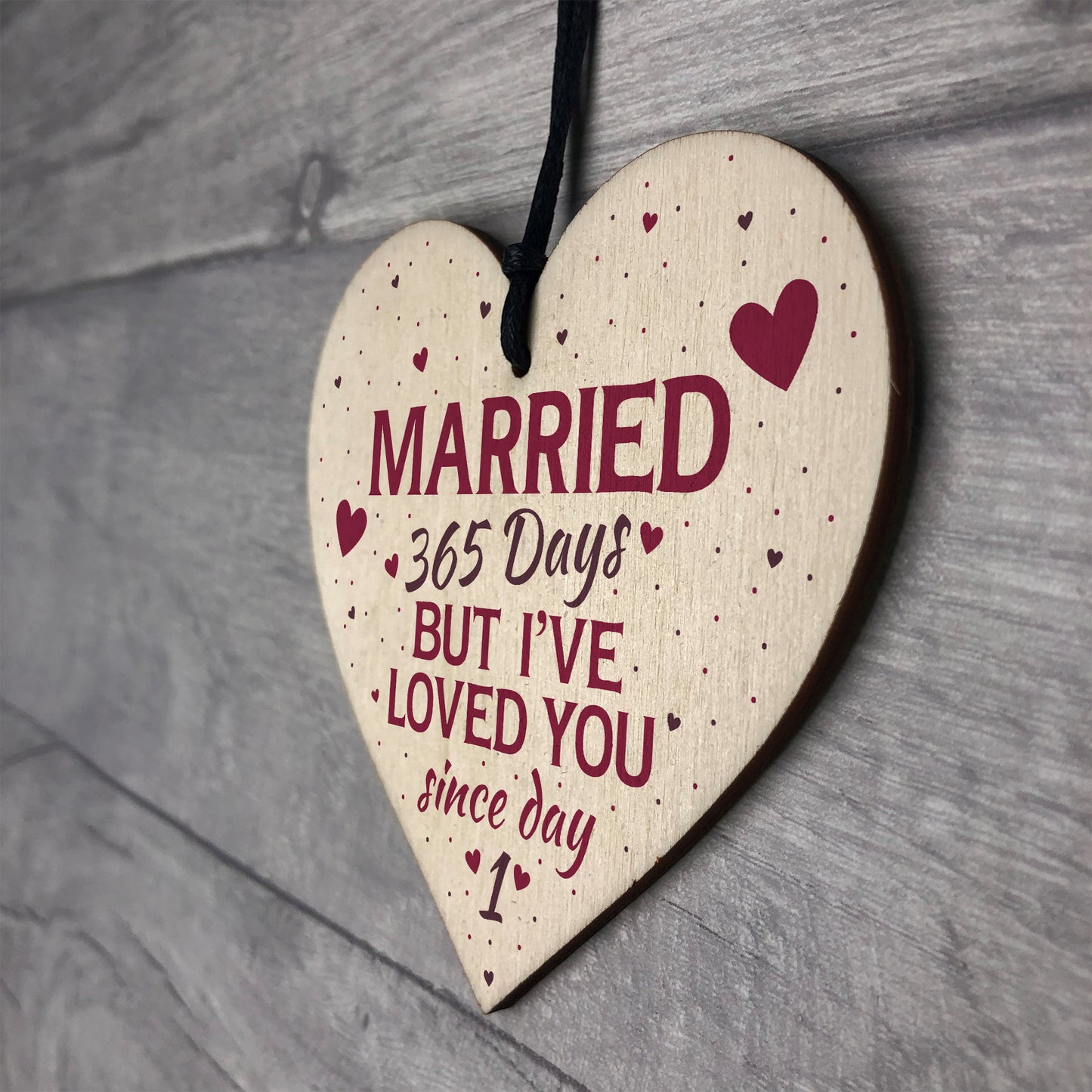 1st Wedding Anniversary Wooden Hanging Heart Sign Keepsake Gift