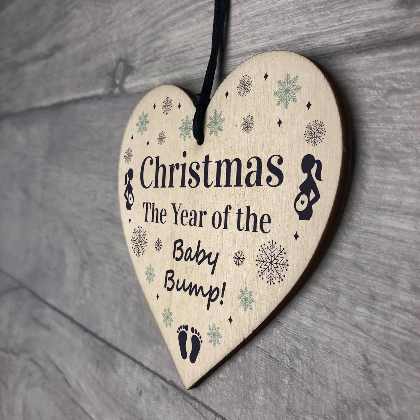 Christmas Baby Bump Gifts Wood Heart Bauble Mum Dad To Be
