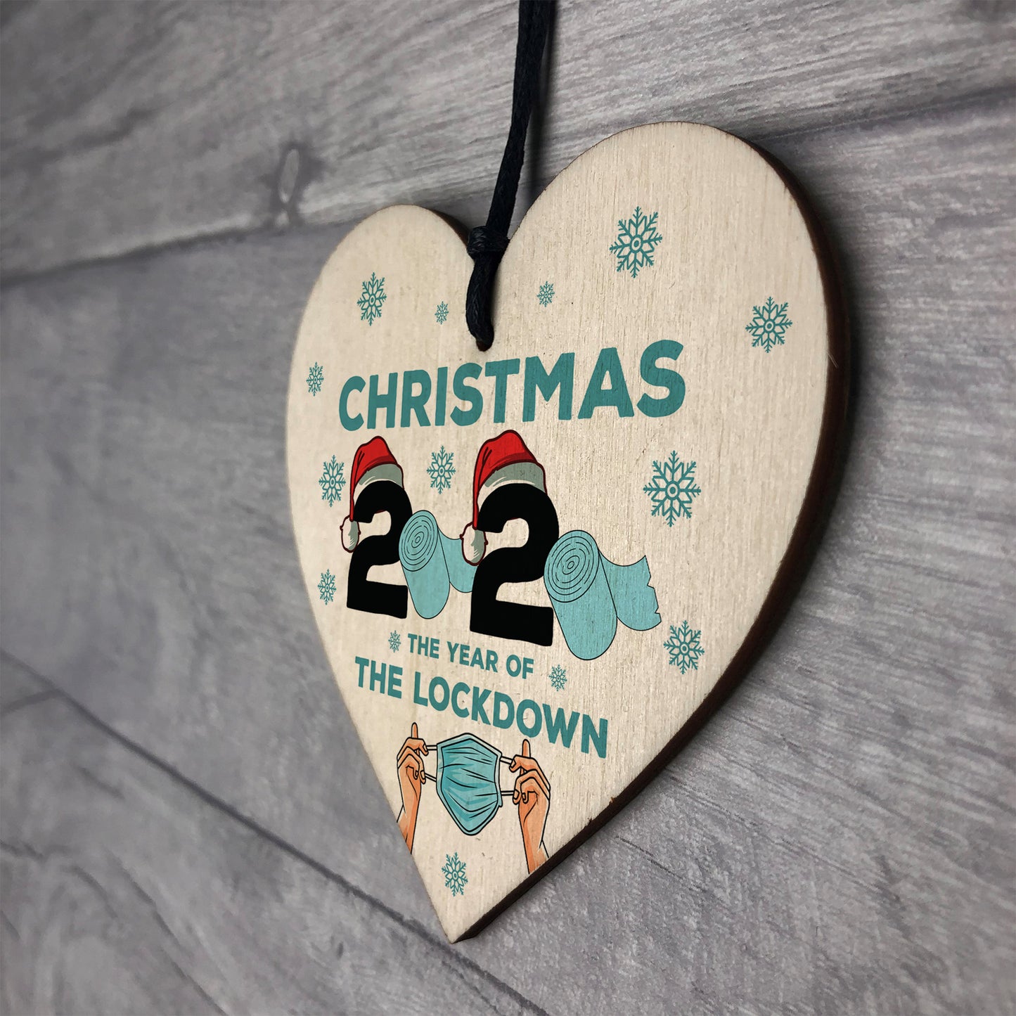 Lockdown Christmas Tree Hanging Decoration Wooden Heart