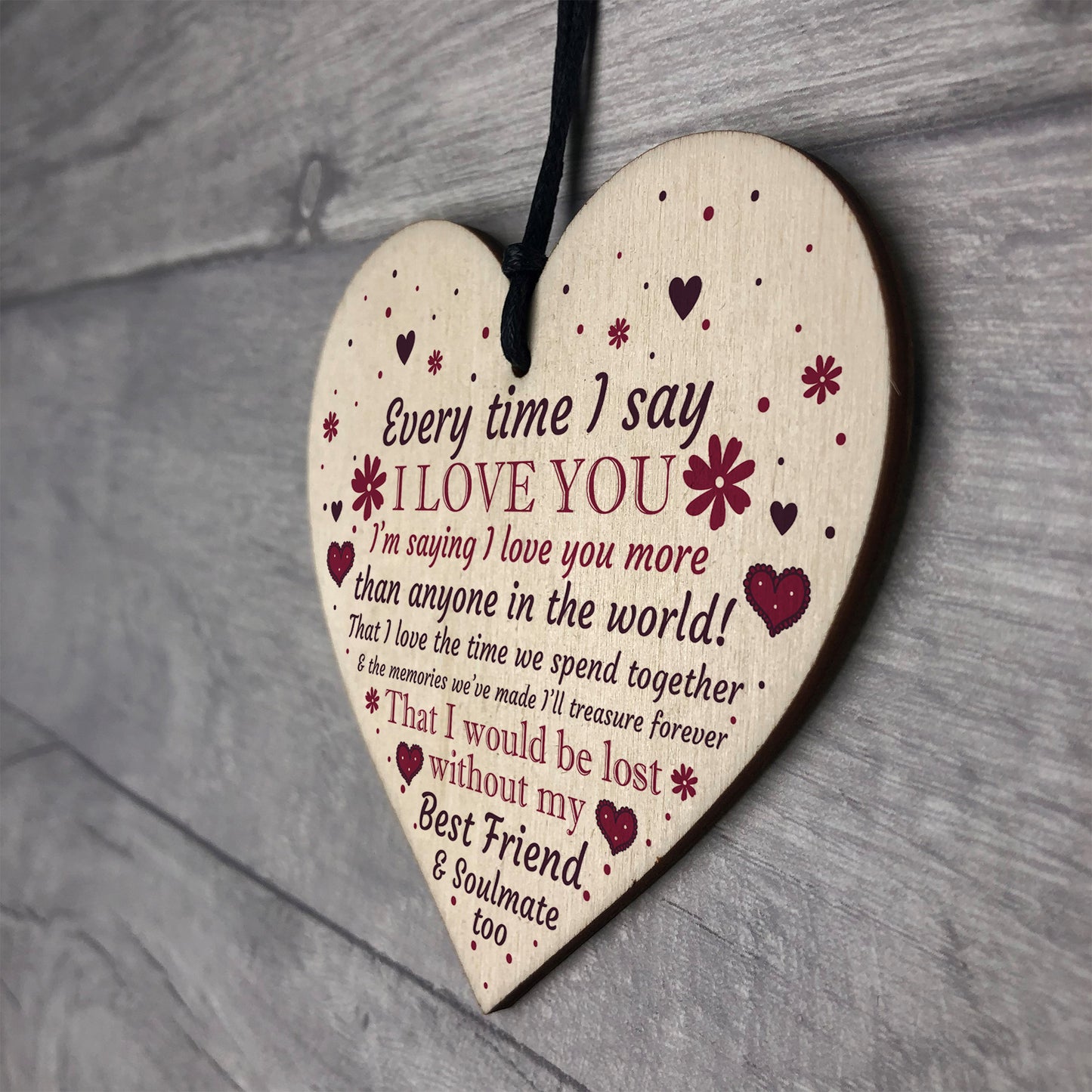 Soulmate Anniversary Gift Wood Heart Plaque Valentines Birthday