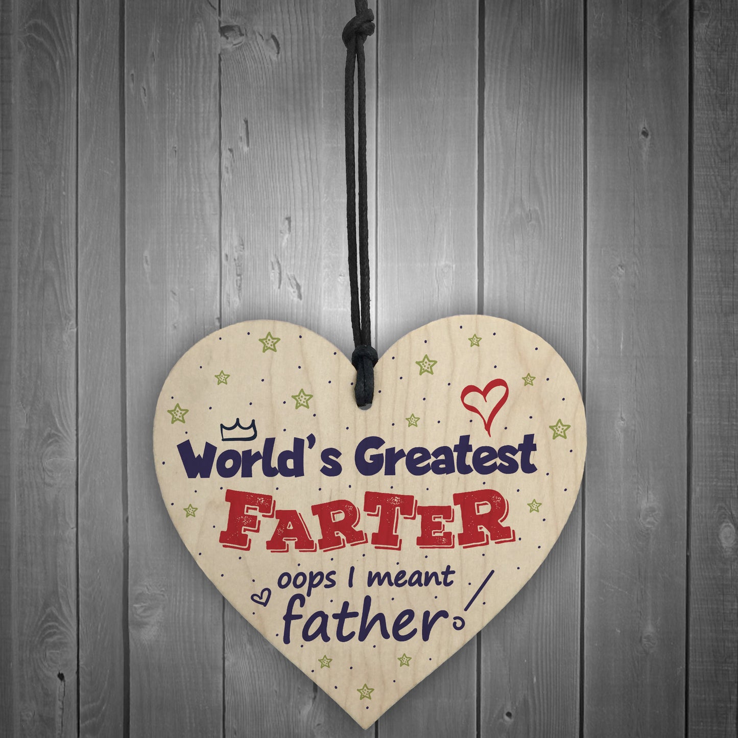 Funny Joke Fathers Day Card Gift For Dad FARTER Wood Heart