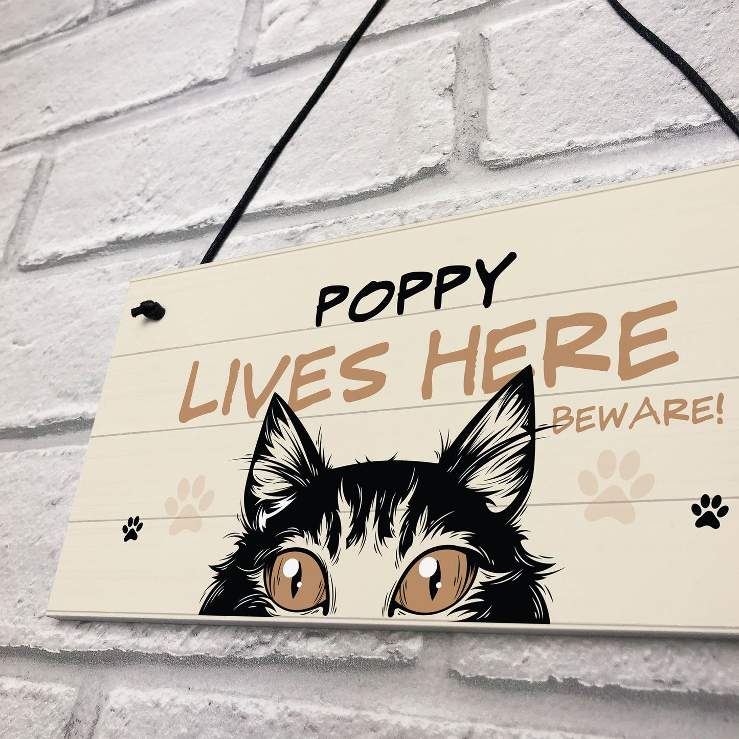 Any Name Cat Sign LIVES HERE Personalised Pet Sign Beware