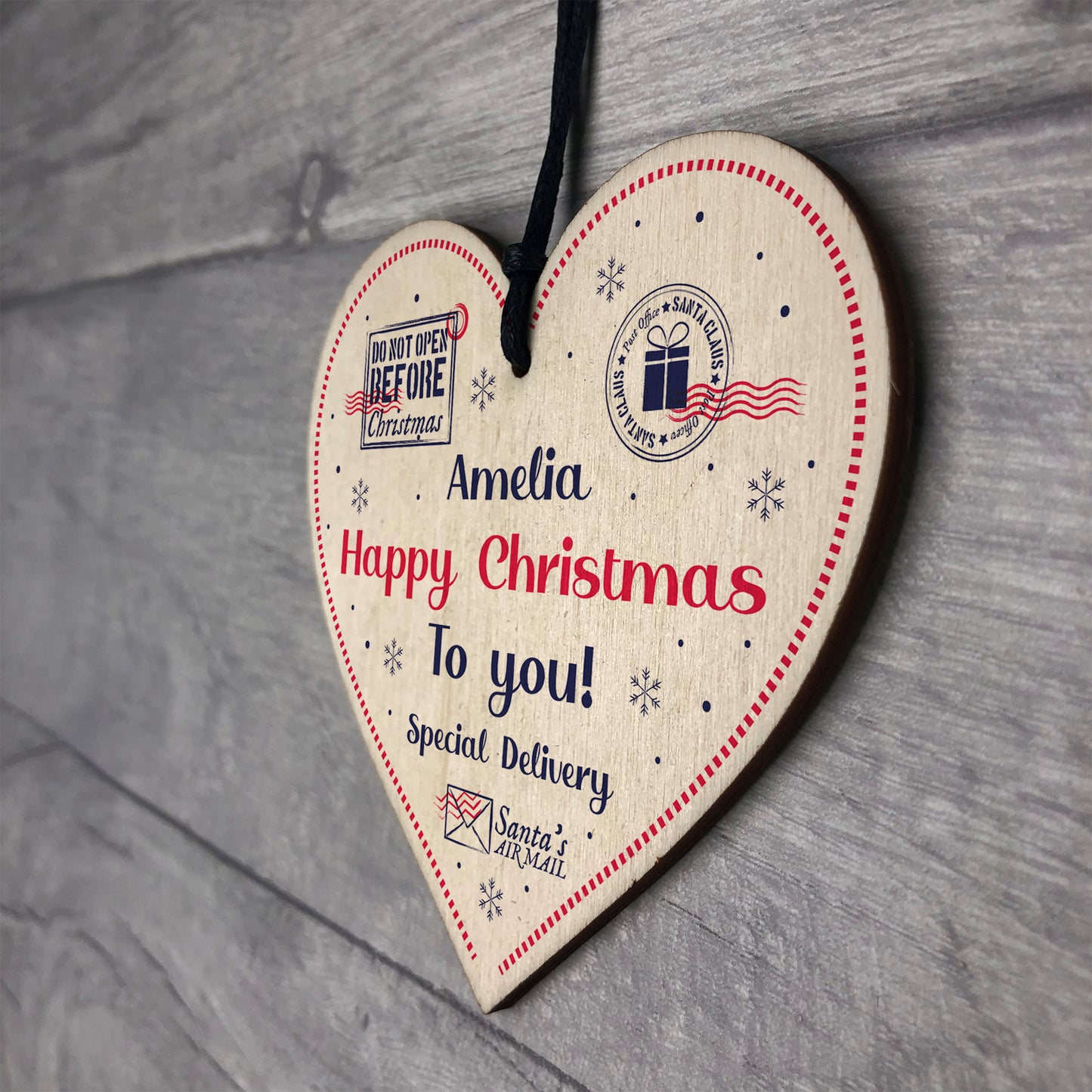 Personalised Christmas Eve Gift Box Tag Wood Heart Daughter Son