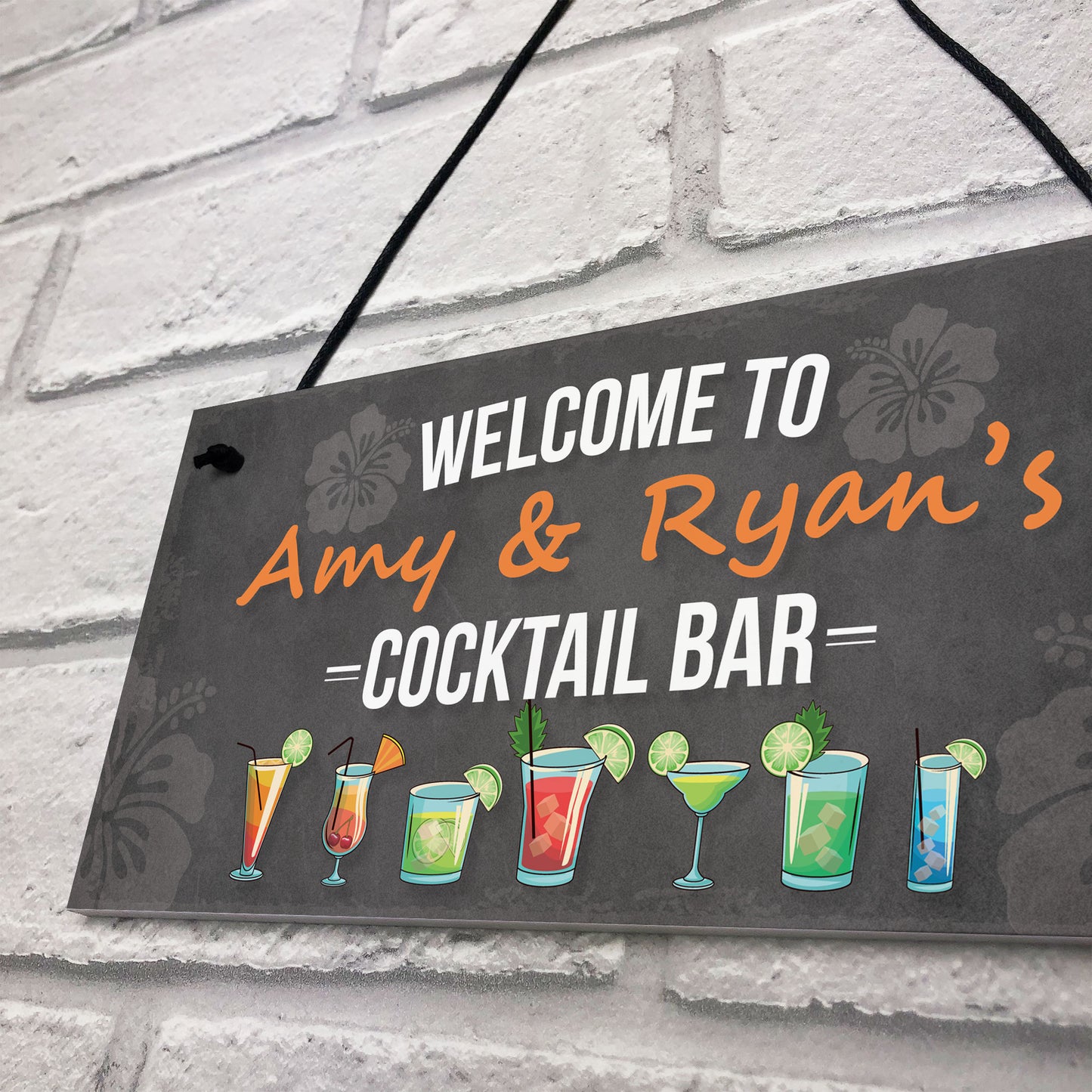 Personalised Cocktail Bar Sign Hanging Wall Plaque Home Bar Pub