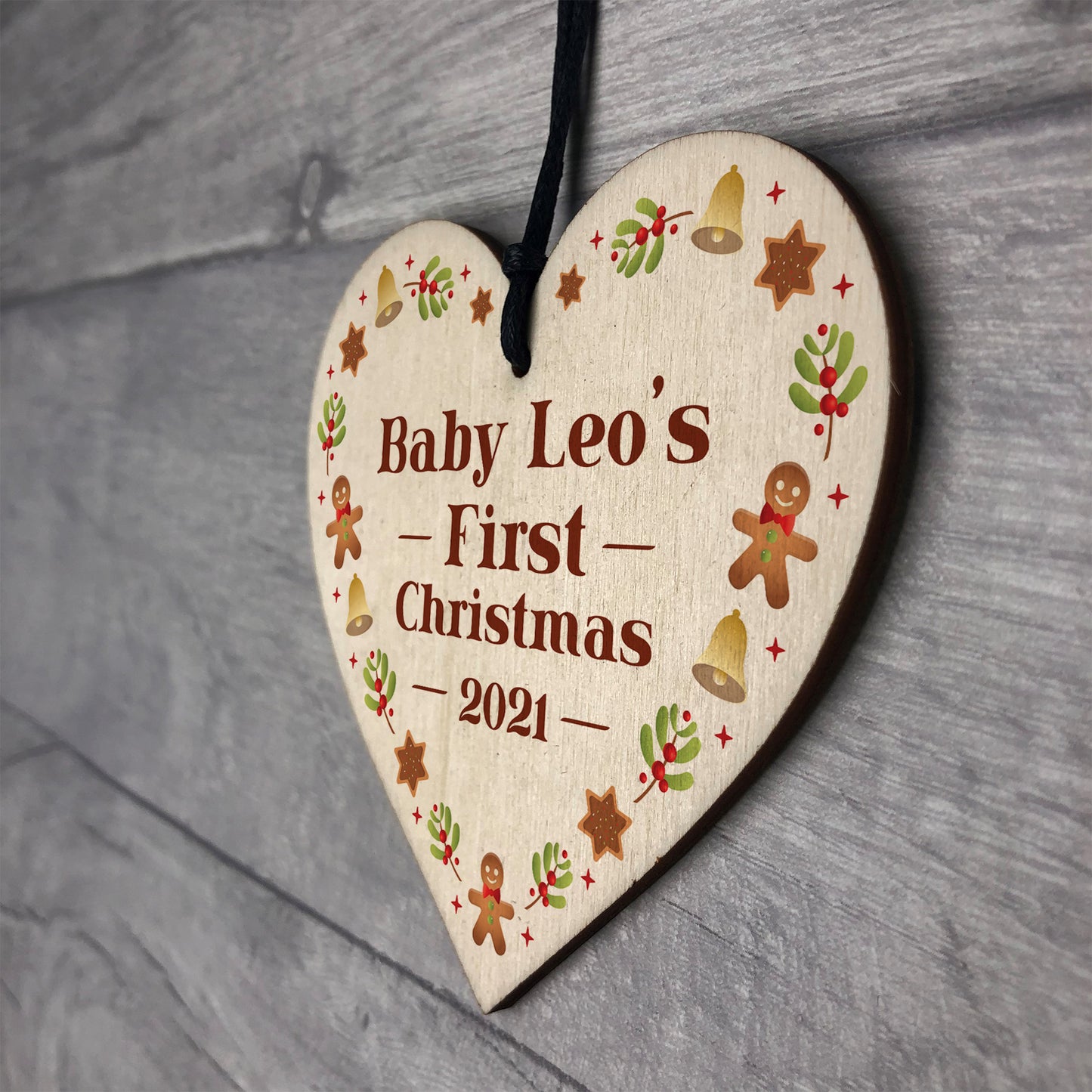 Baby's First 1st Christmas Bauble Personalised Wood Heart Decor