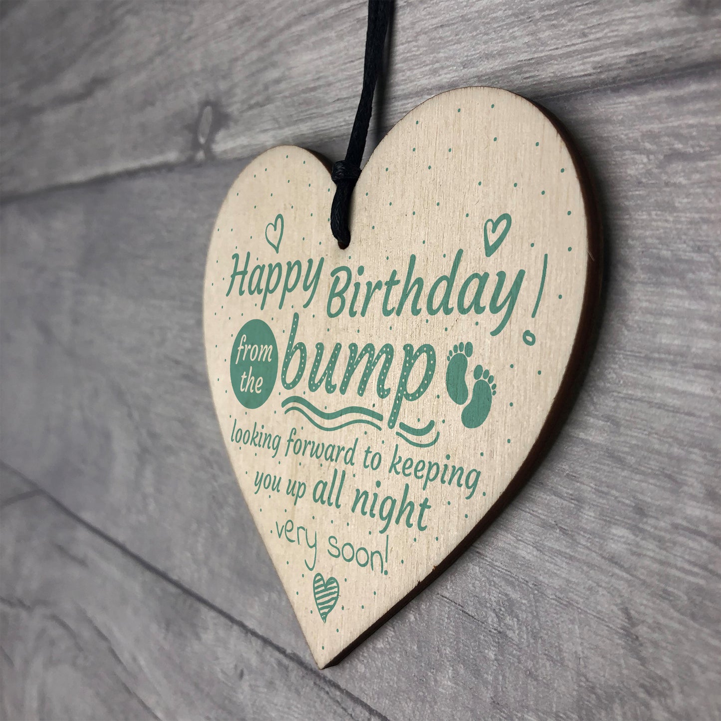 Happy Birthday From Bump Wooden Heart Dad Mum Funny Baby Gift