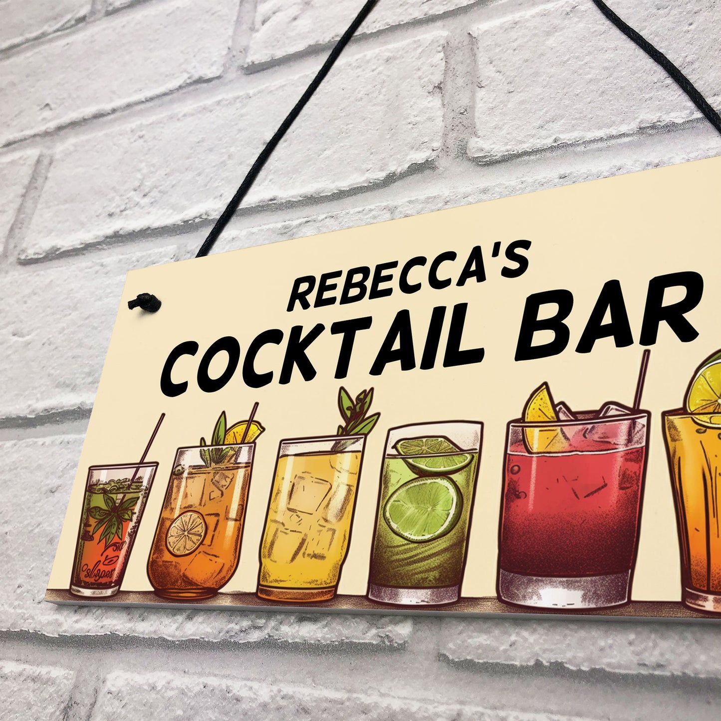 Personalised Cocktail Bar Hanging Sign For Home Bar Cocktail