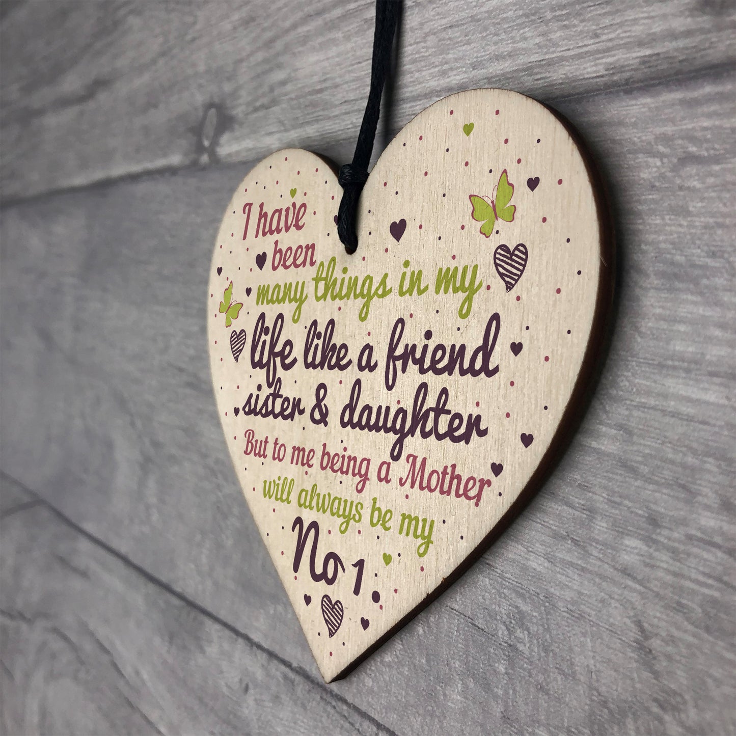 Mum Mother Sister Friendship Gift Wooden Heart Sign Chic Plaque