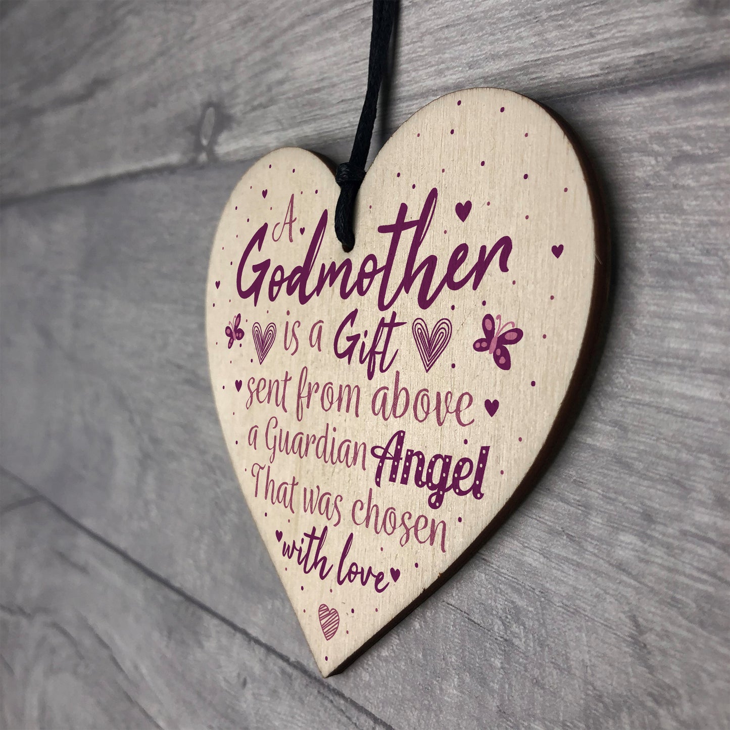 Thank You Godmother Wood Heart Godfather Godparent Gift