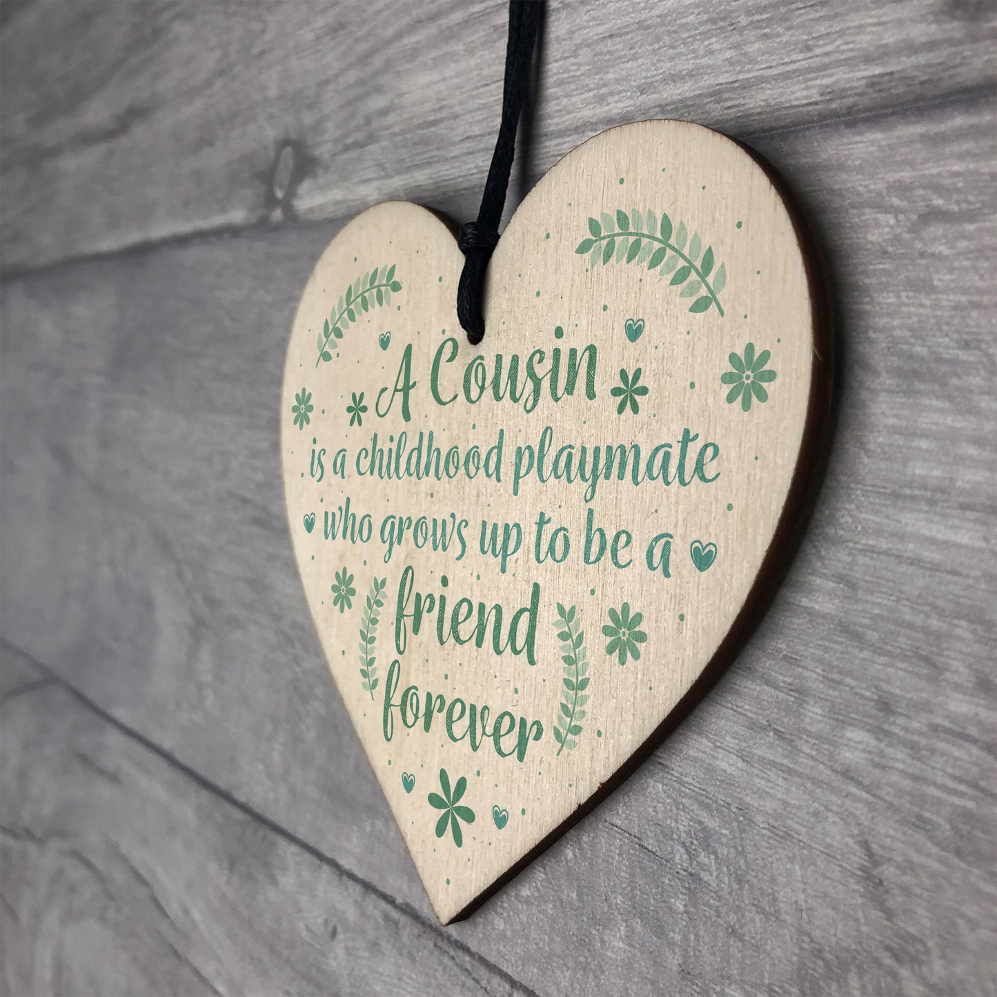 Cousin Friendship Gift Wooden Heart Plaque Keepsake Birthday