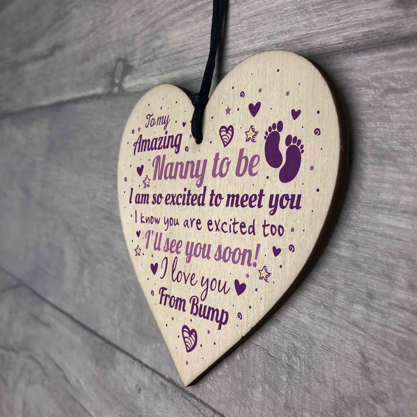 Nan Nanny To Be Gift Funny Novelty Wood Heart Baby Shower Gift