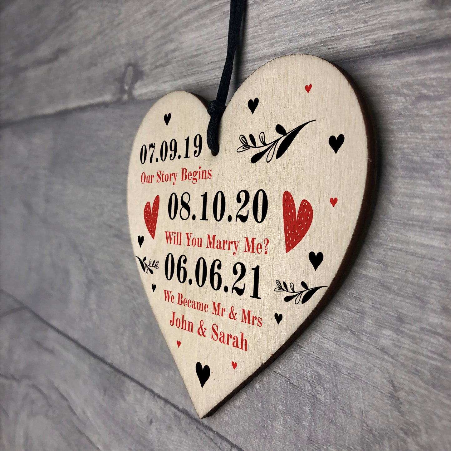 Personalised Anniversary Gift For Husband Wife Wood Heart