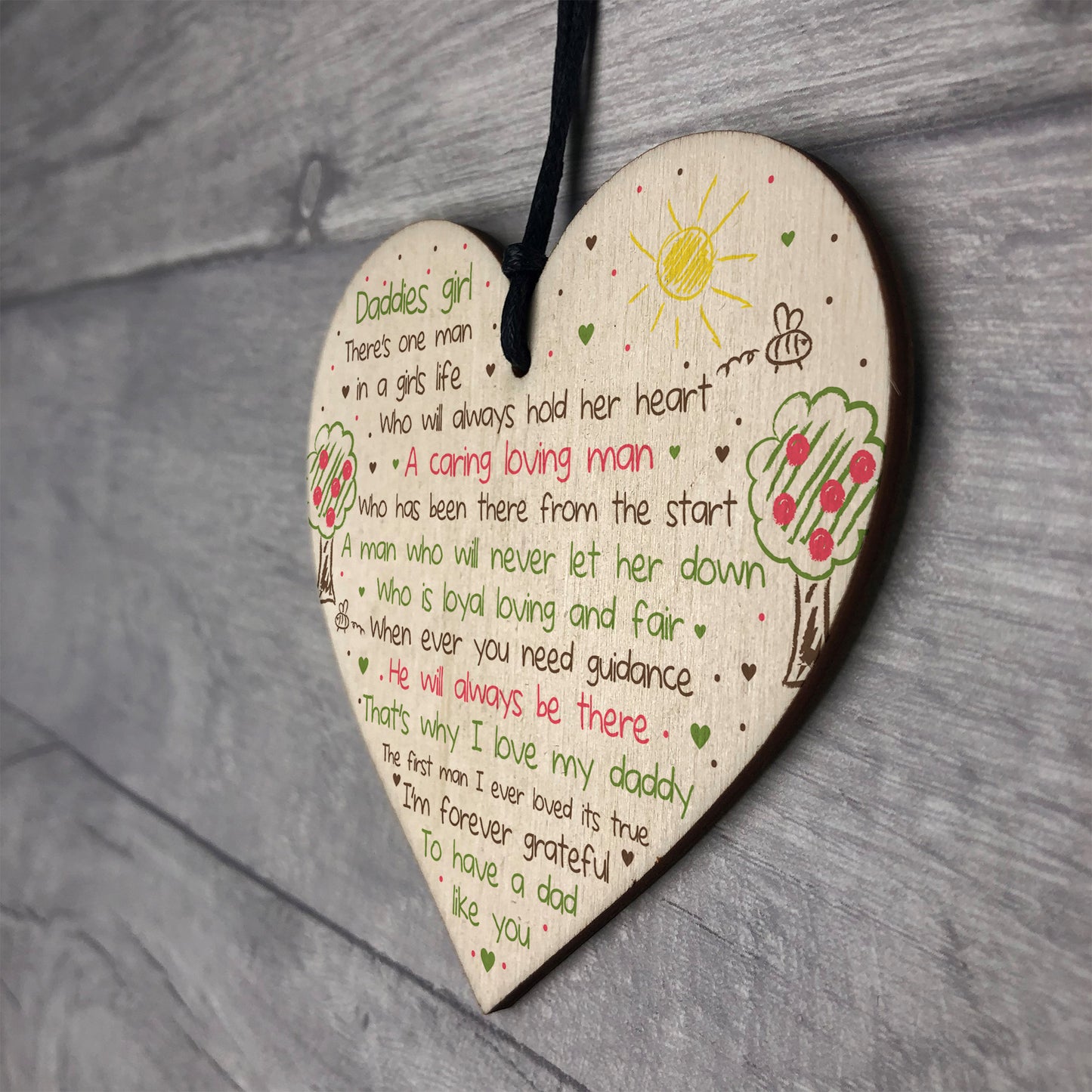 Daddies Girl Wooden Heart Fathers Day Gift For Daddy Dad