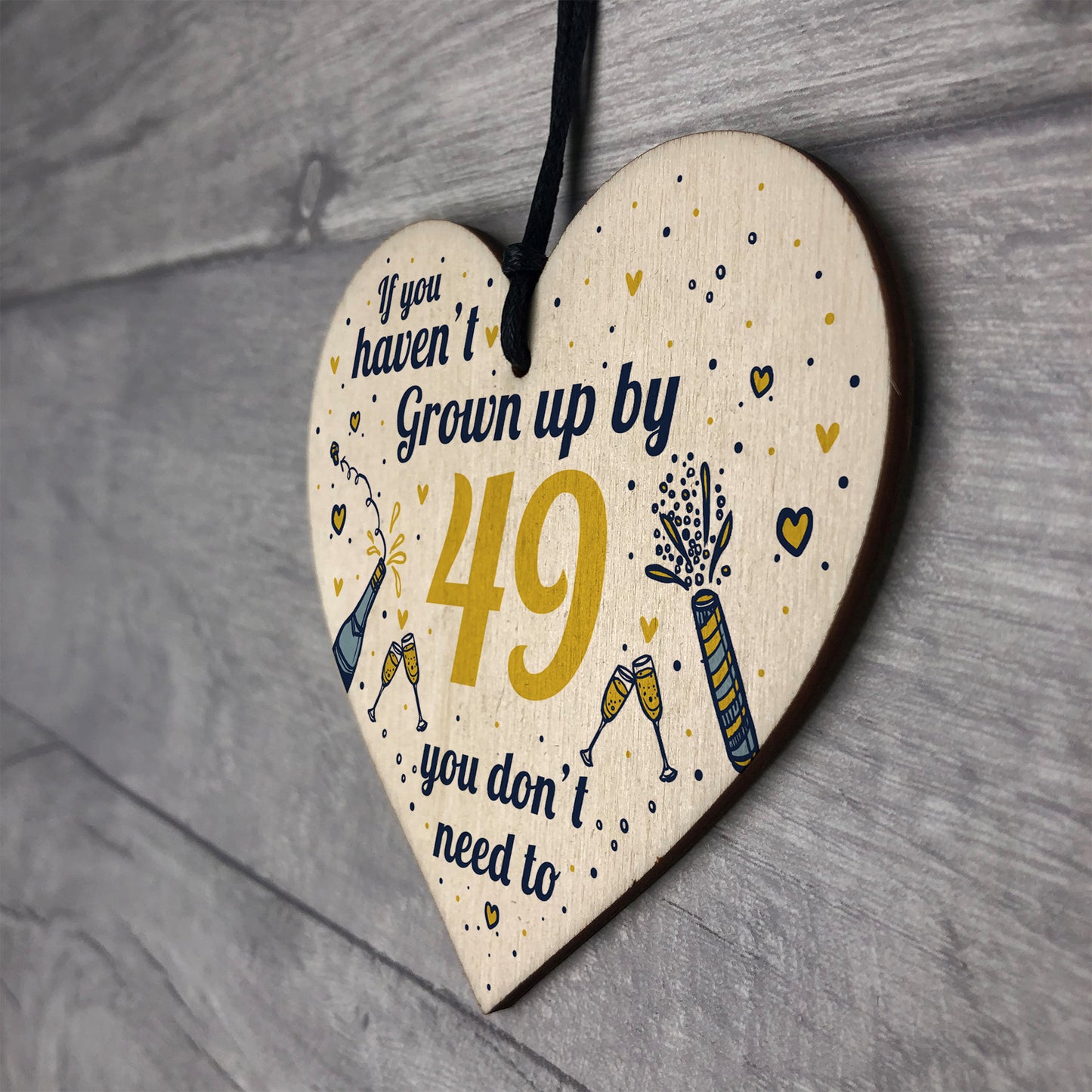 Funny Happy Birthday 49 Wood Heart Man Wife Grandma Grandad