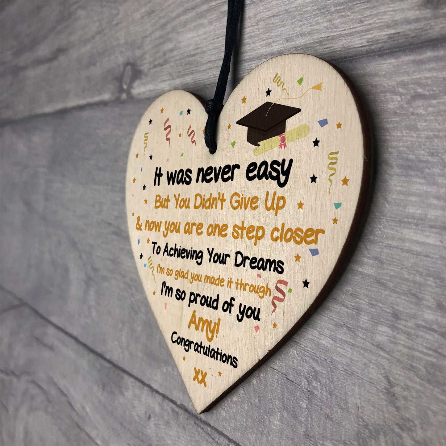 Graduation Gifts PERSONALISED Congratulations Wood Heart