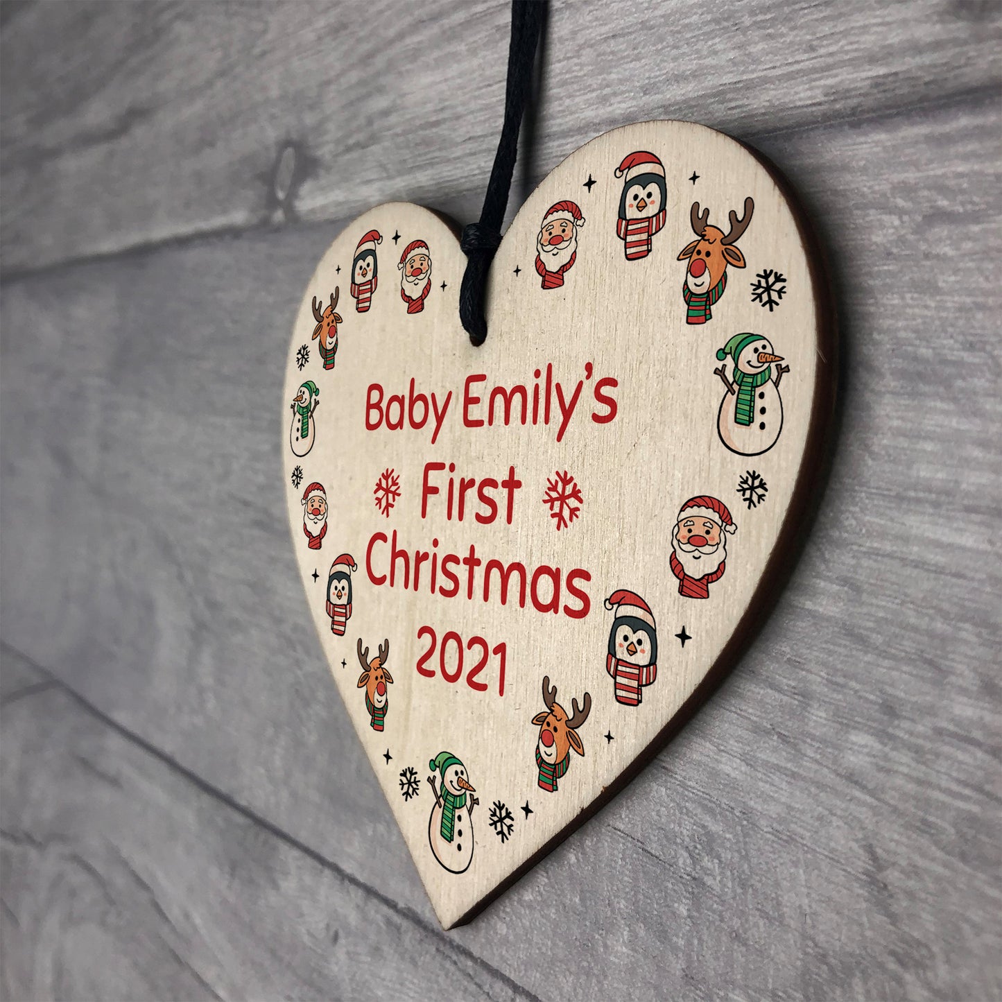 Babys 1st Christmas Bauble ANY NAME Personalised Wood Heart