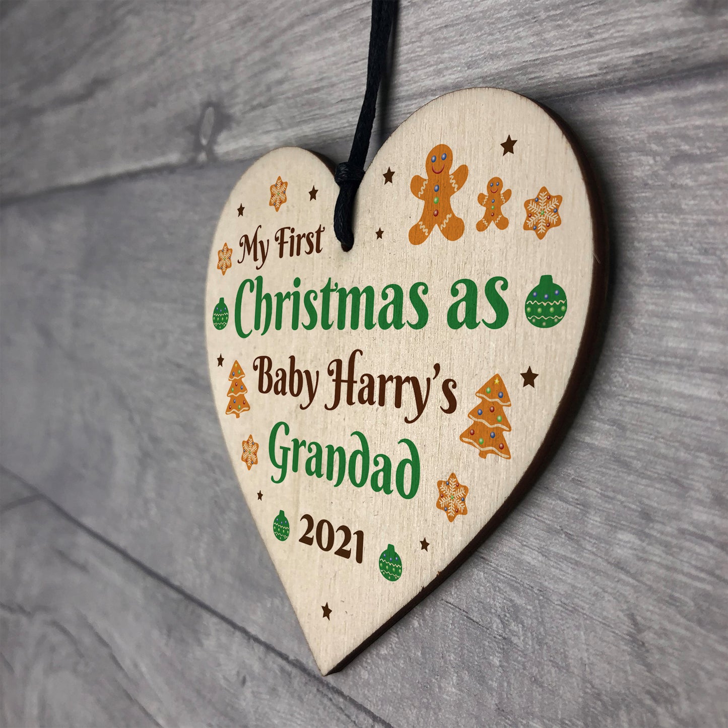 First Christmas As A Grandad Wood Tree Decoration Newborn Gifts