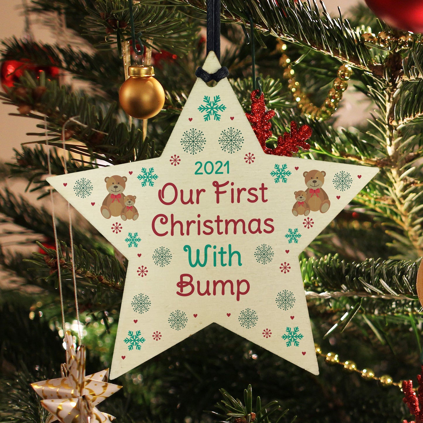 Our First Christmas With Bump 2021 Hanging Star Bauble
