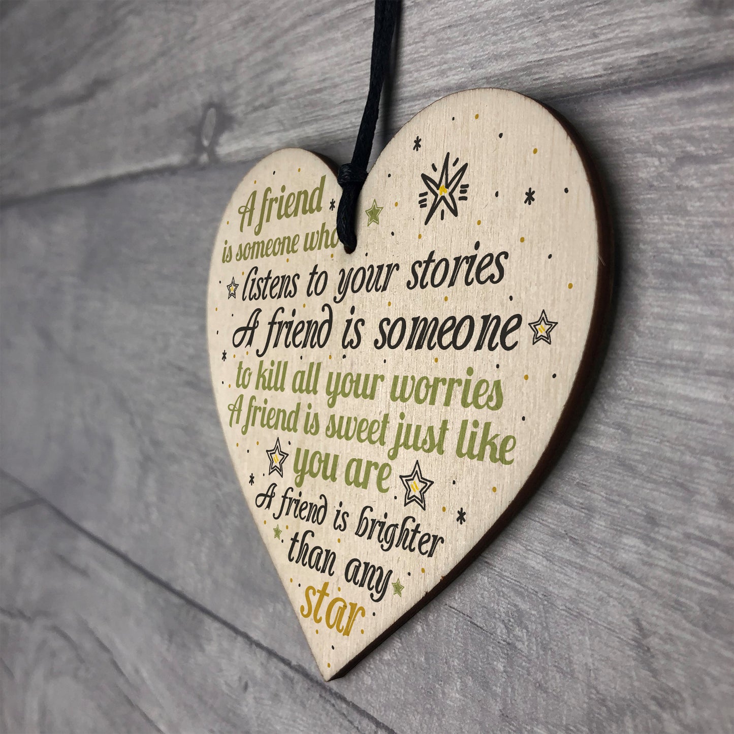 Friendship Bright Star Handmade Wooden Heart Sign Friend Gift