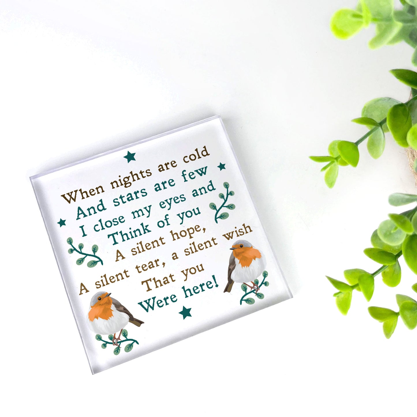 Robin Christmas Memorial Plaque For Mum Nan Dad Grandad