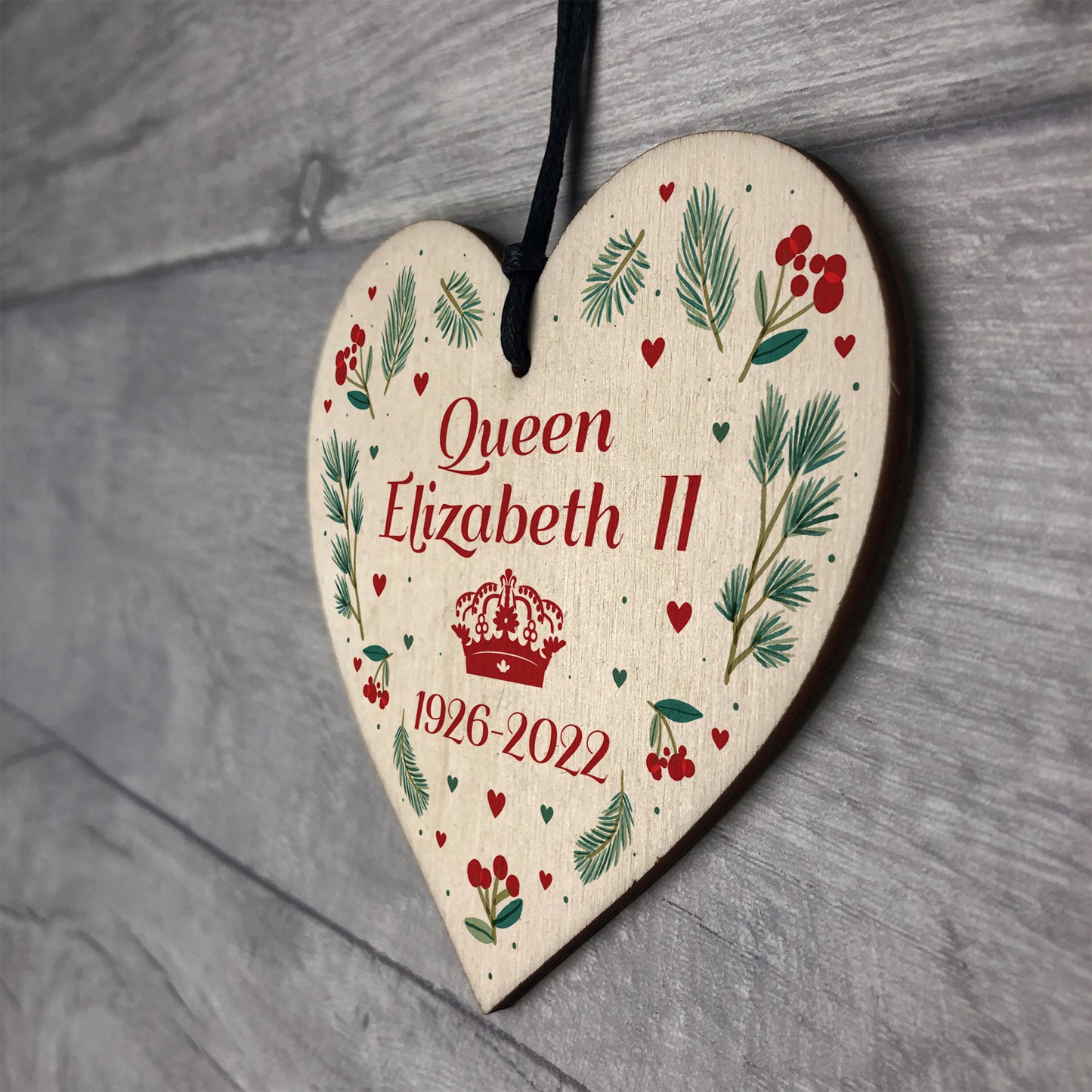Memorial Sign For Queen Elizabeth II Wooden Heart In Memory