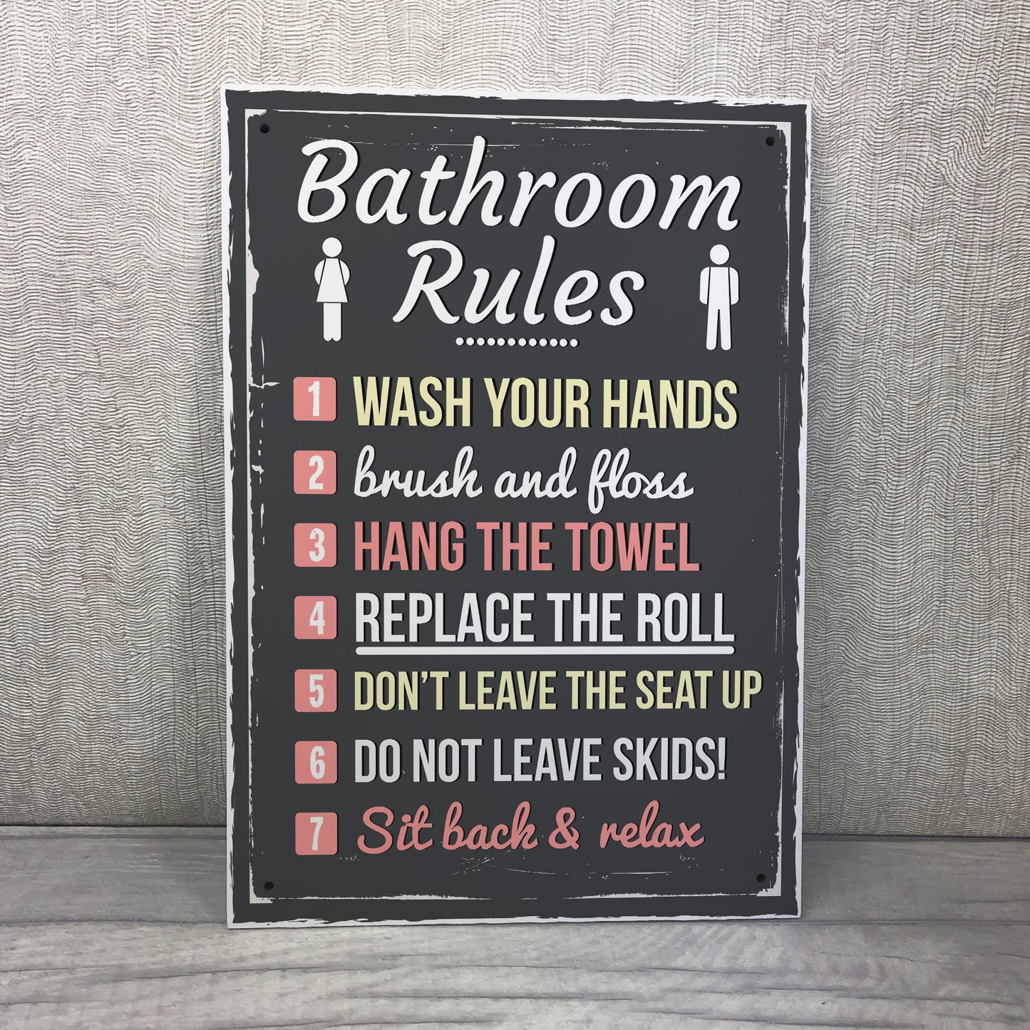 Bathroom Rules Funny Toilet Door Wall Sign Novelty Joke Plaque