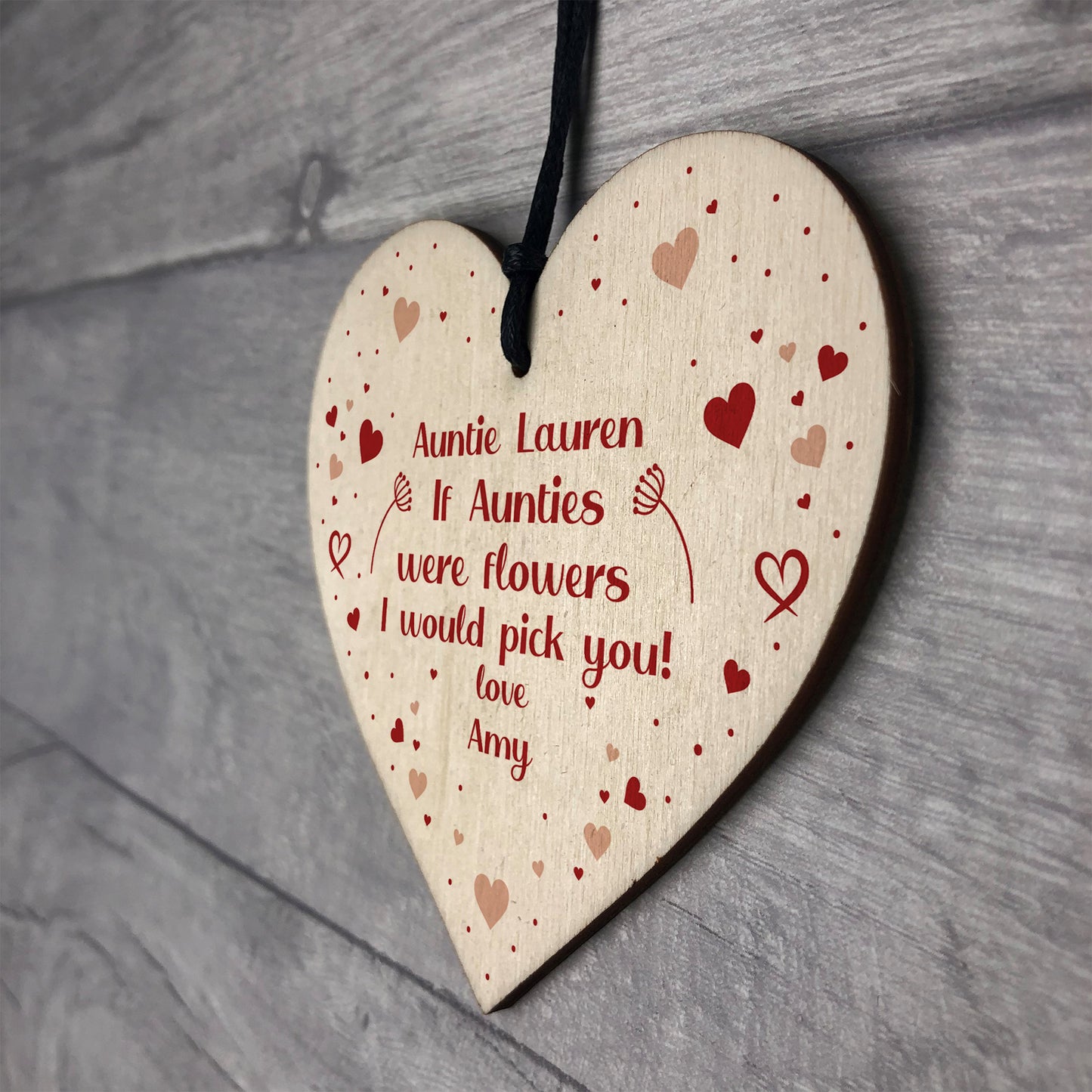 PERSONALISED Gift For Auntie Birthday Christmas Wood Heart
