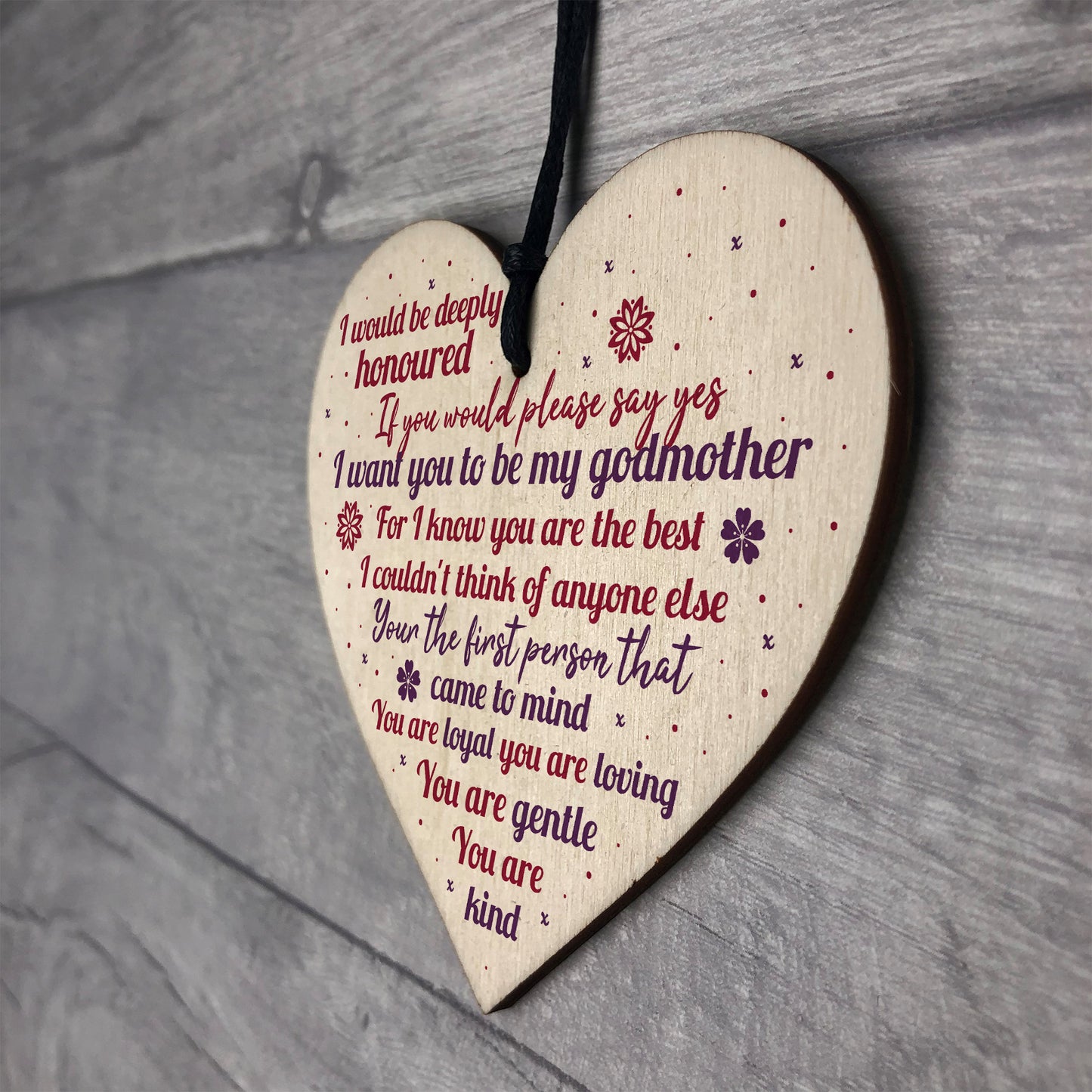 Godmother Wooden Heart Keepsake Thank You Gift Christening