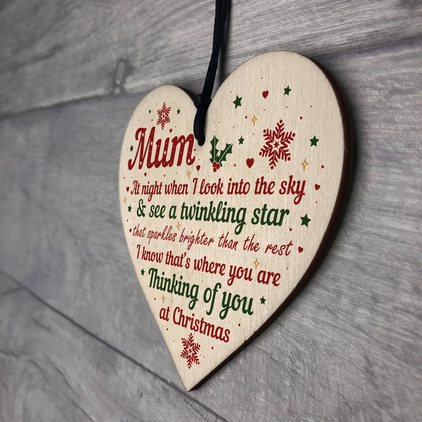 Mum Memorial Gift Christmas Tree Bauble Grave Wood Hanging Heart