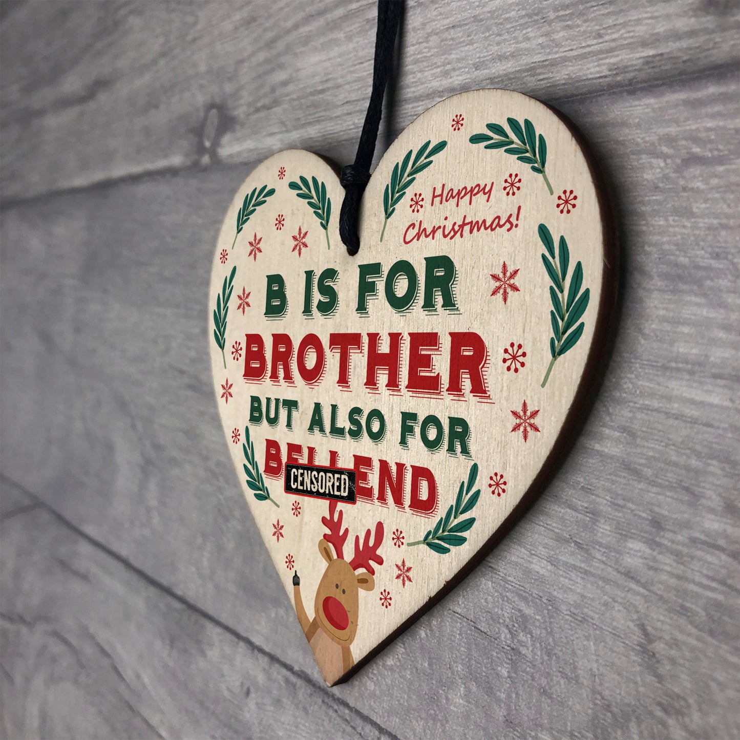 Funny Rude Christmas Gift For Brother Wooden Heart Novelty Gift