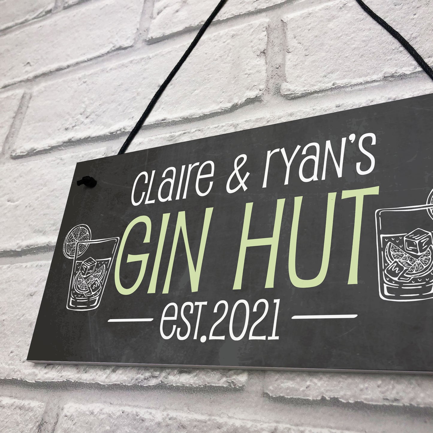 GIN HUT Personalised Decor Sign For Home Bar Garden Bar