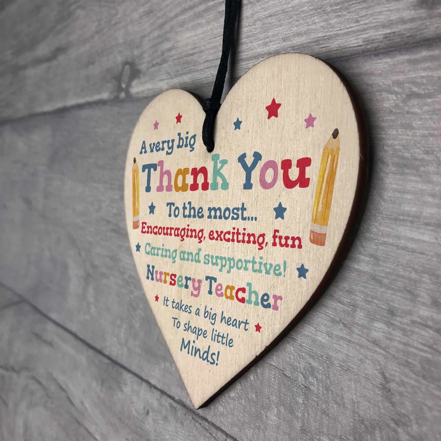 THANK YOU Gift For Nursery Teacher Hanging Wood Heart Leaving