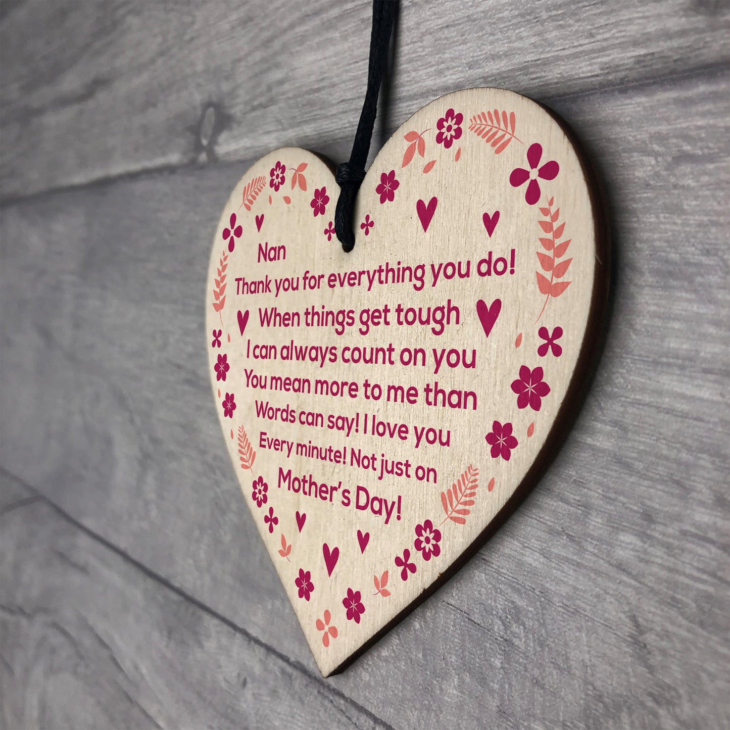 Mothers Day Gift For Nan Wood Heart Thank You Gift For Nan