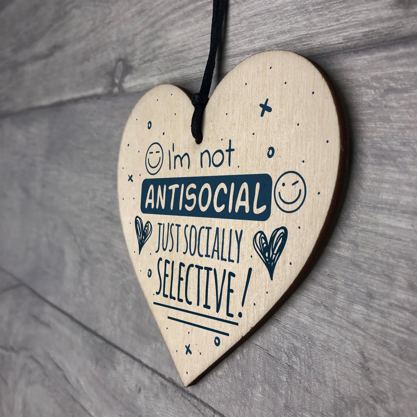 Not Antisocial Wooden Heart Friendship Plaques Sign Funny Family