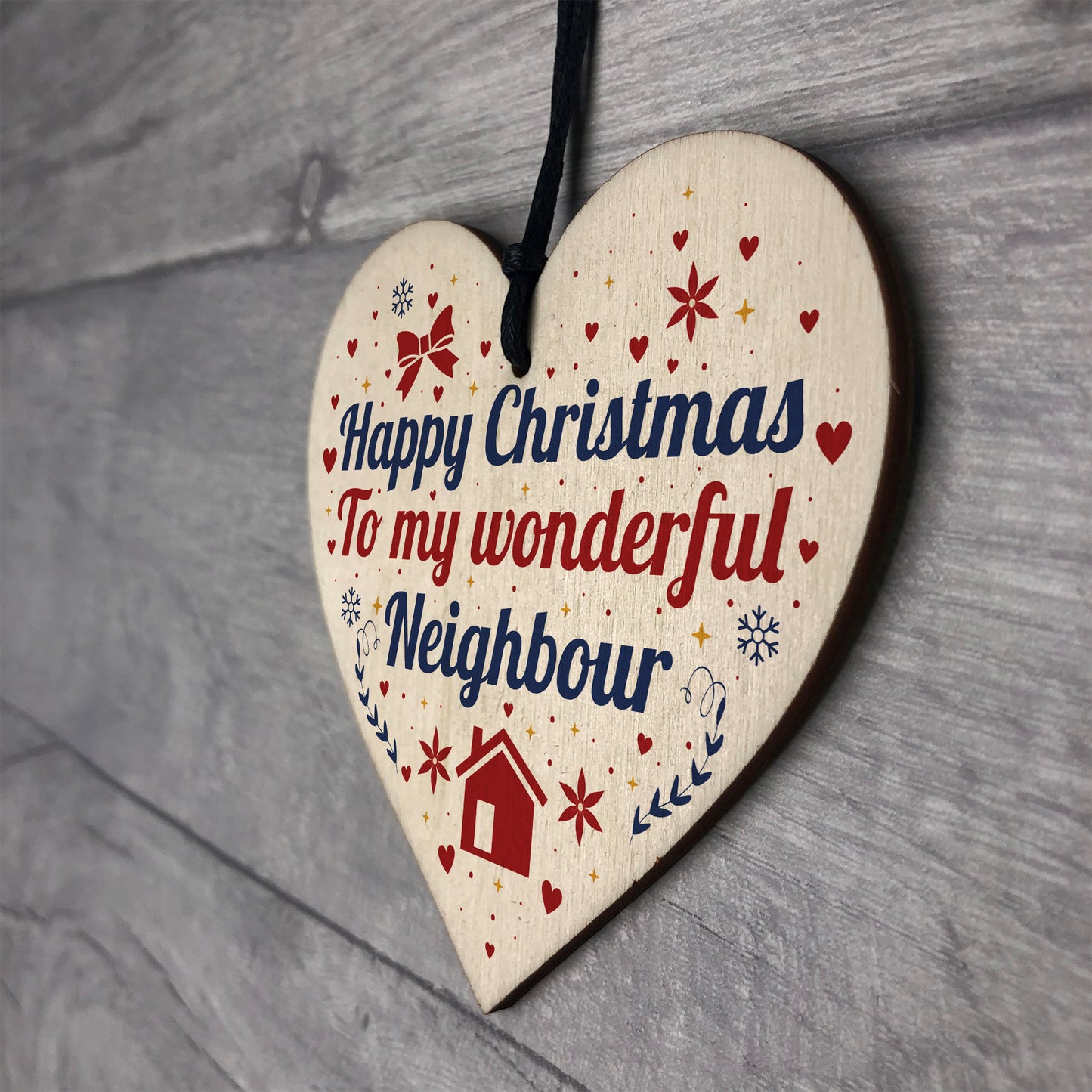 Happy Christmas Card Neighbour Wood Heart Plaque Friendship Gift