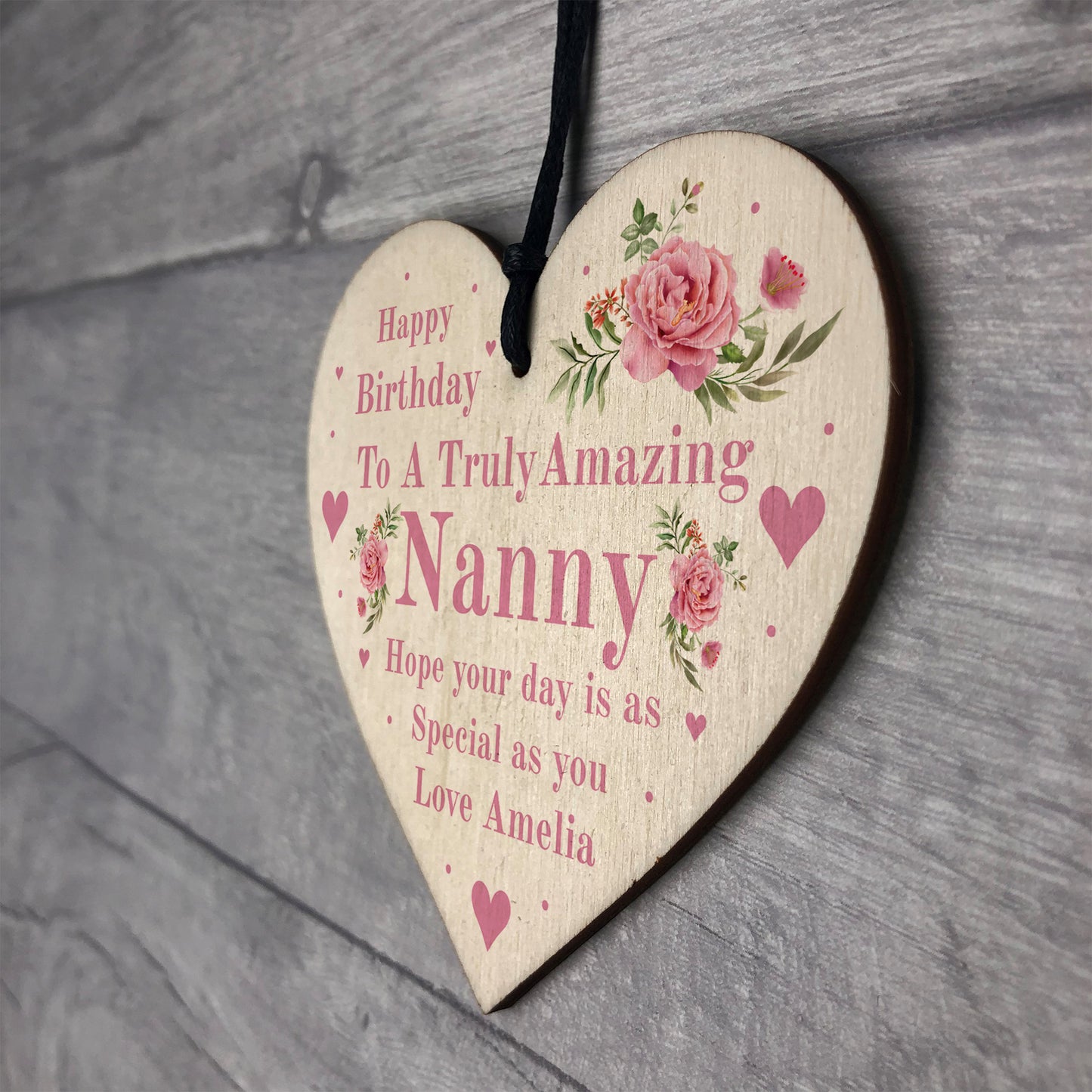 Novelty Happy Birthday Nanny Gifts Hanging Heart Personalised
