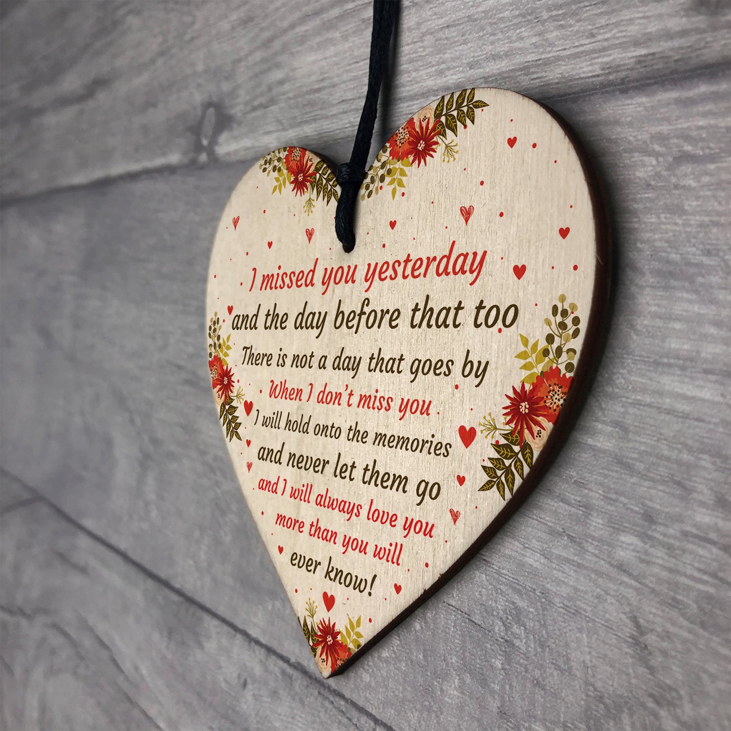 Miss You Memorial Plaque Wood Hanging Heart Mum Dad Nan Grandad
