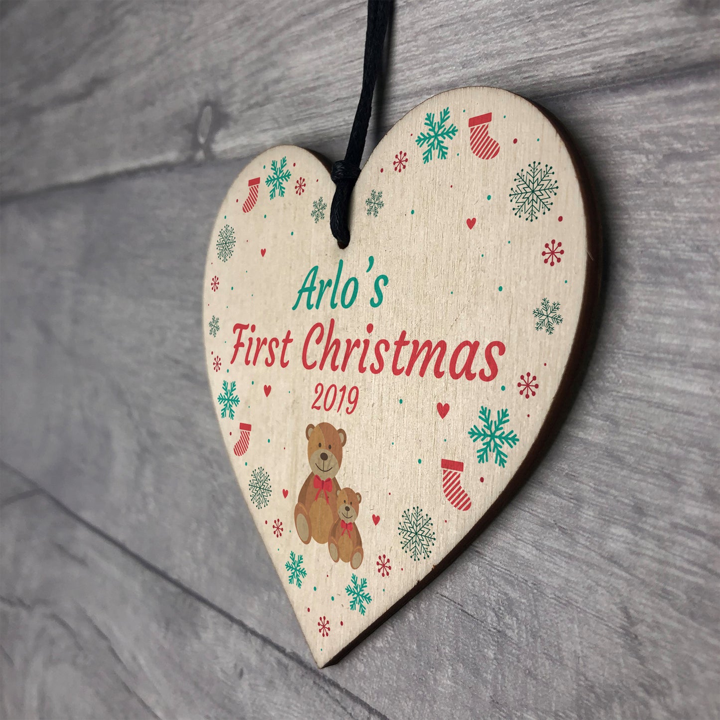 Baby 1st Christmas Gift Personalised Wood Heart Boy Girl Gift