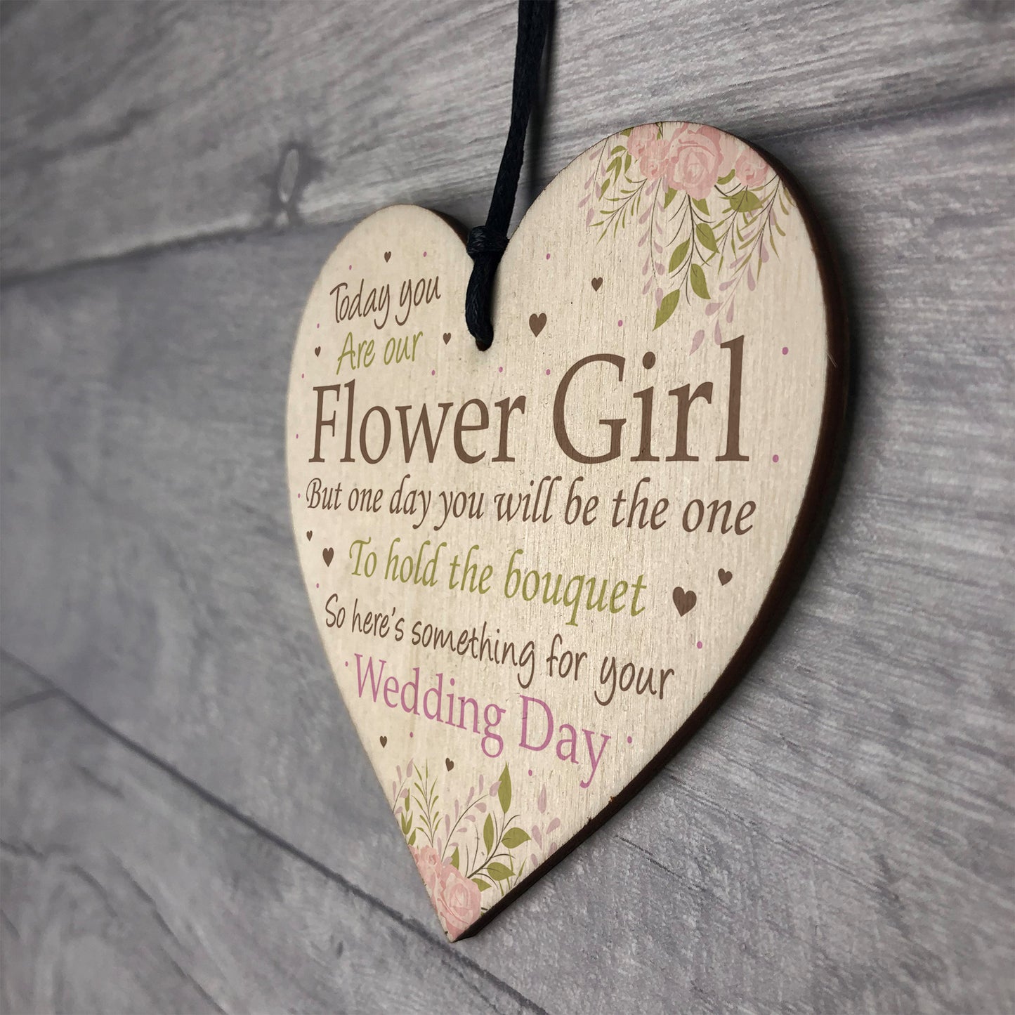 Flower Girl Wedding Gift Thank You Wooden Heart Bouquet Decor
