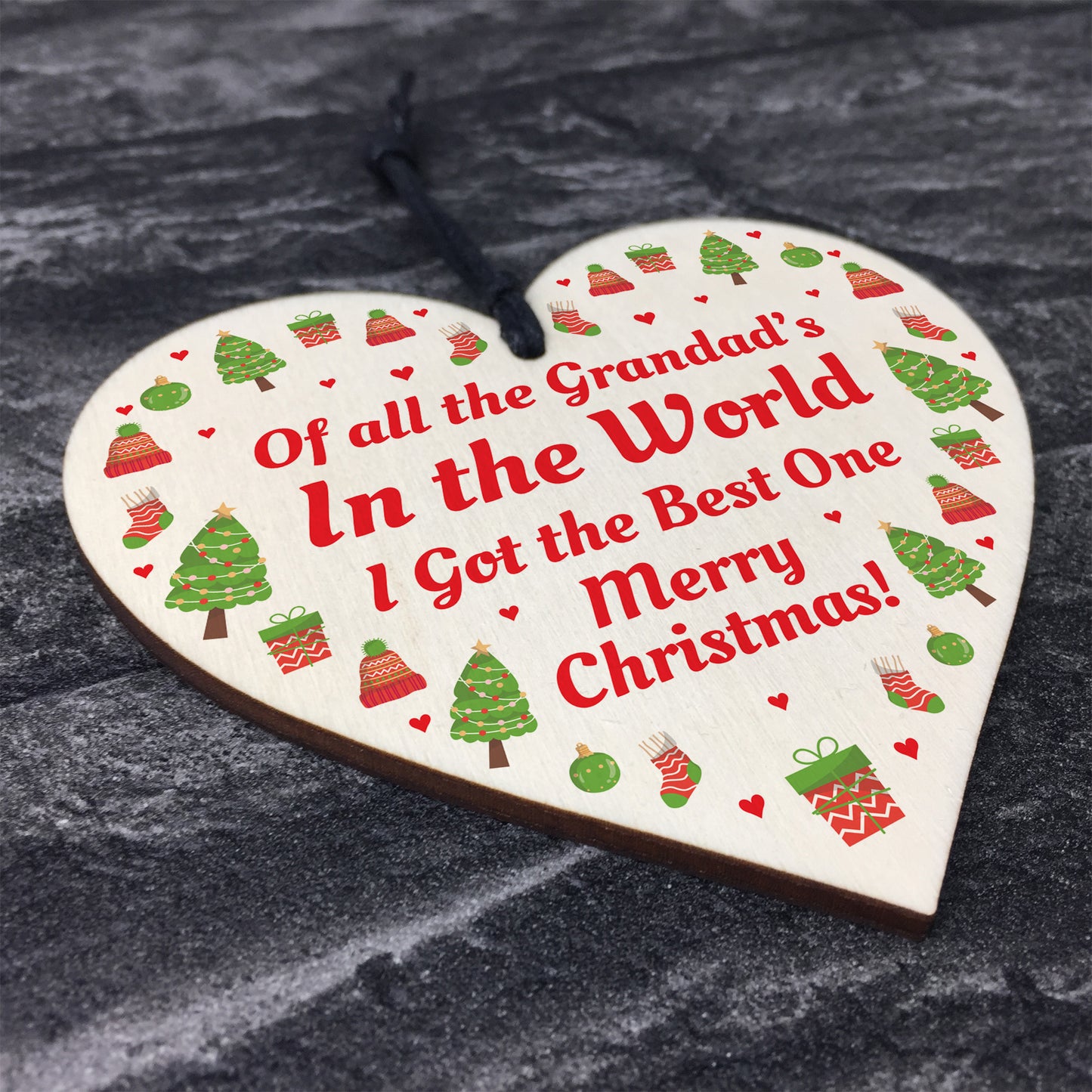 Christmas Gift For Grandad Hanging Wooden Heart Grandparent